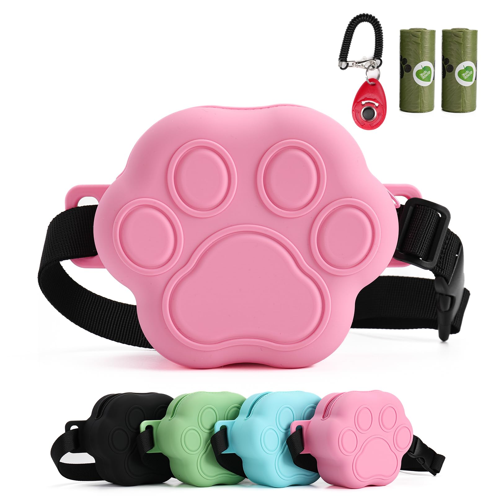 EPETKO Dog Treat Pouch and Training Clicker, 1.8-Cup Capacity Silicone Dog Food Pouch with Unique Paw Print Design, Detachable Waist Strap Treat Bags for Pet Training Walking