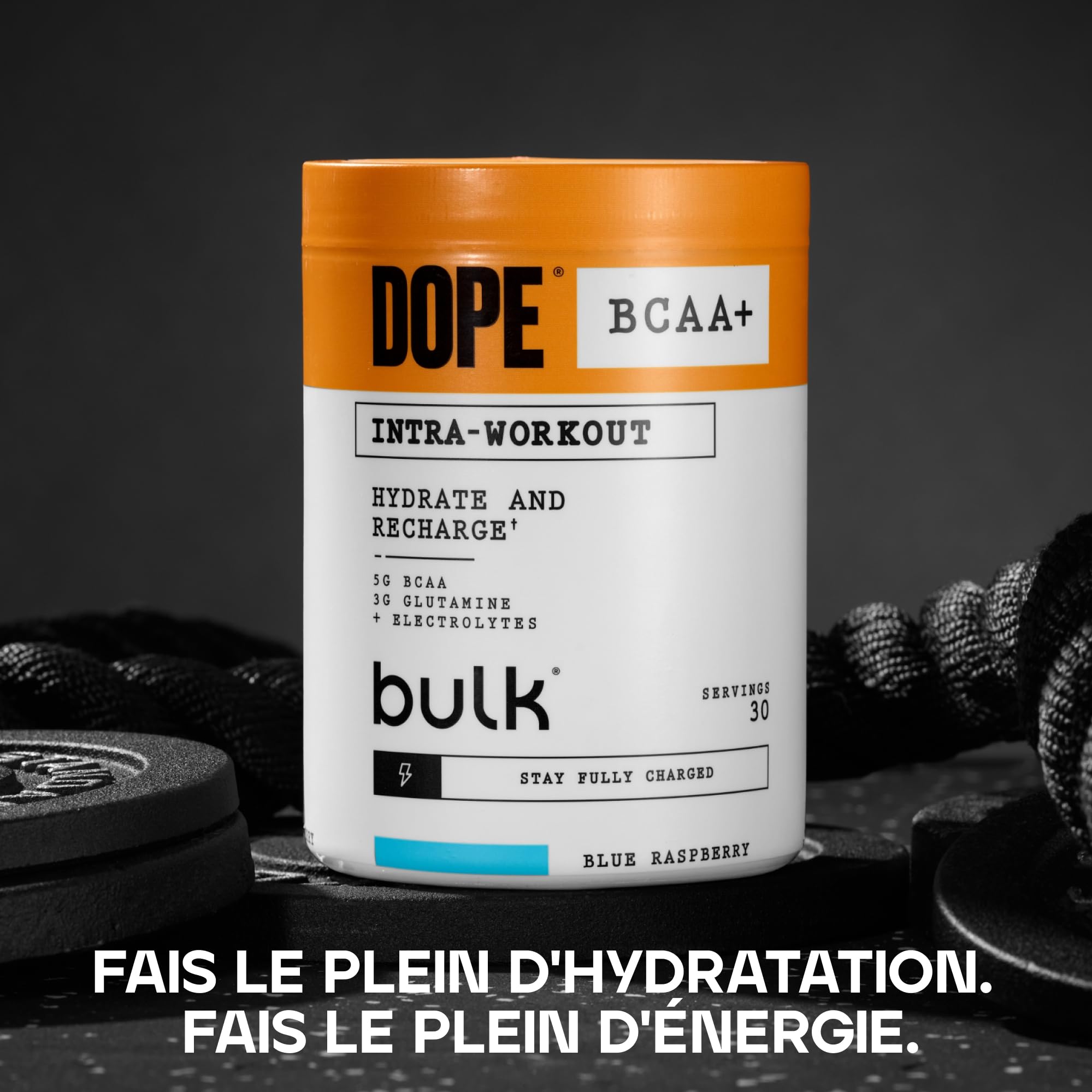 Dope BCAA+ | Poudre Intra-Entraînement | Blue Raspberry | 360 g | 30 Portions | 5g BCAAs | Mélange d'Électrolytes | Glutamine | Vitamine B6 & B12 | Soutient l'Hydratation, l'Énergie et la Récupération
