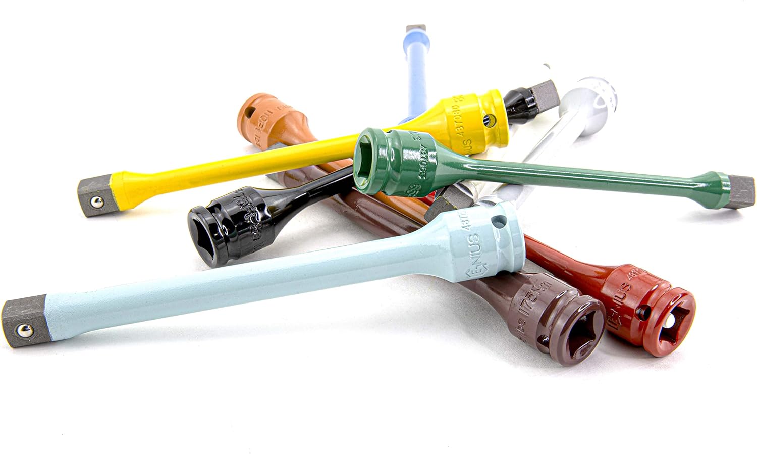 Genius Tools TO-410EXT - 10 Piece 1/2" Drive Torque Extension Bar Set, Color-Coded, 60 ft.lbs.~150 ft. lbs.