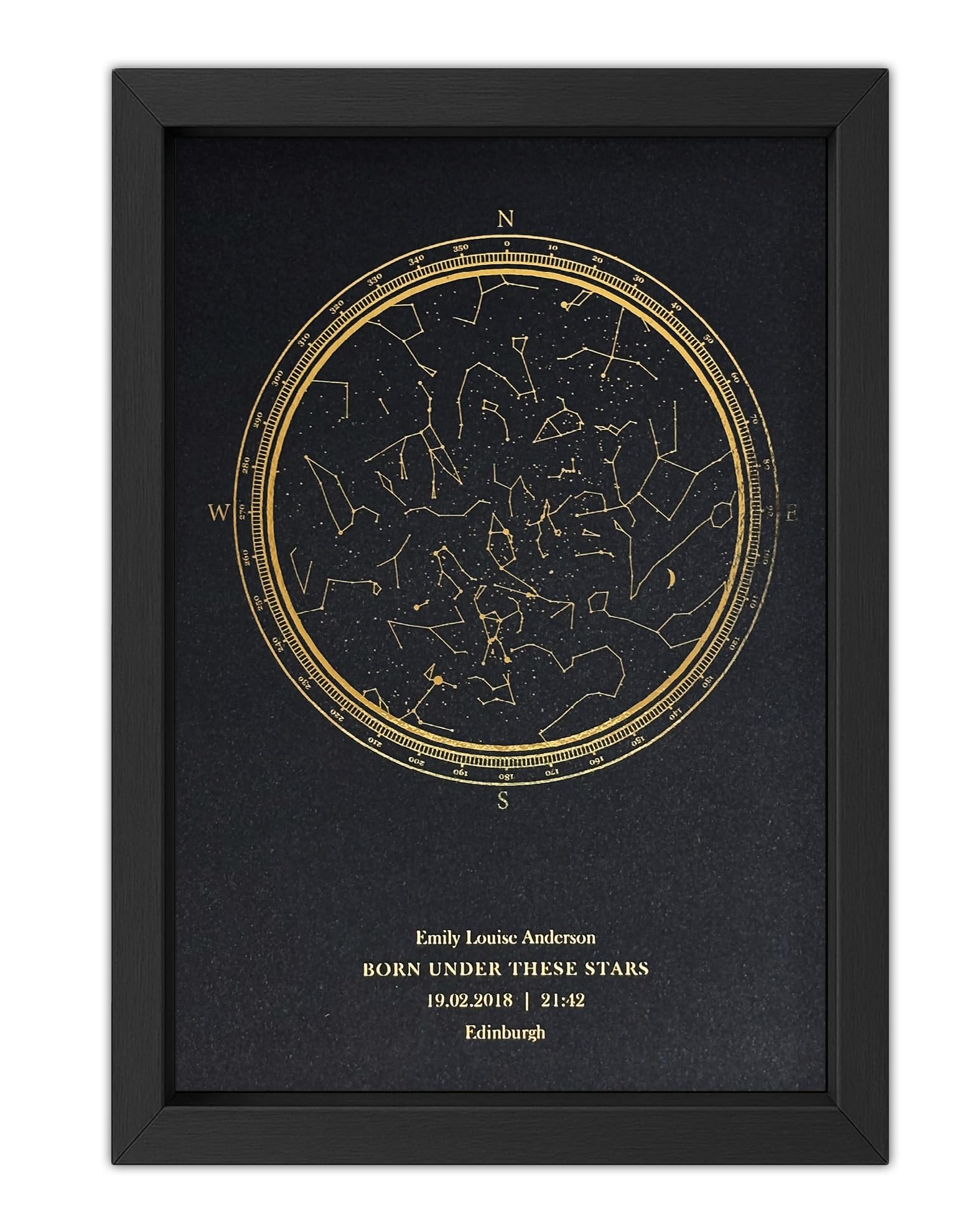 Made by Mika Ltd Personalized Star Map Print Gift for Baby Girl or Boy, Custom Night Sky Print, Born Under These Stars Foil Nursery Wall Art, New Baby Birth Gift, Christening Keepsake