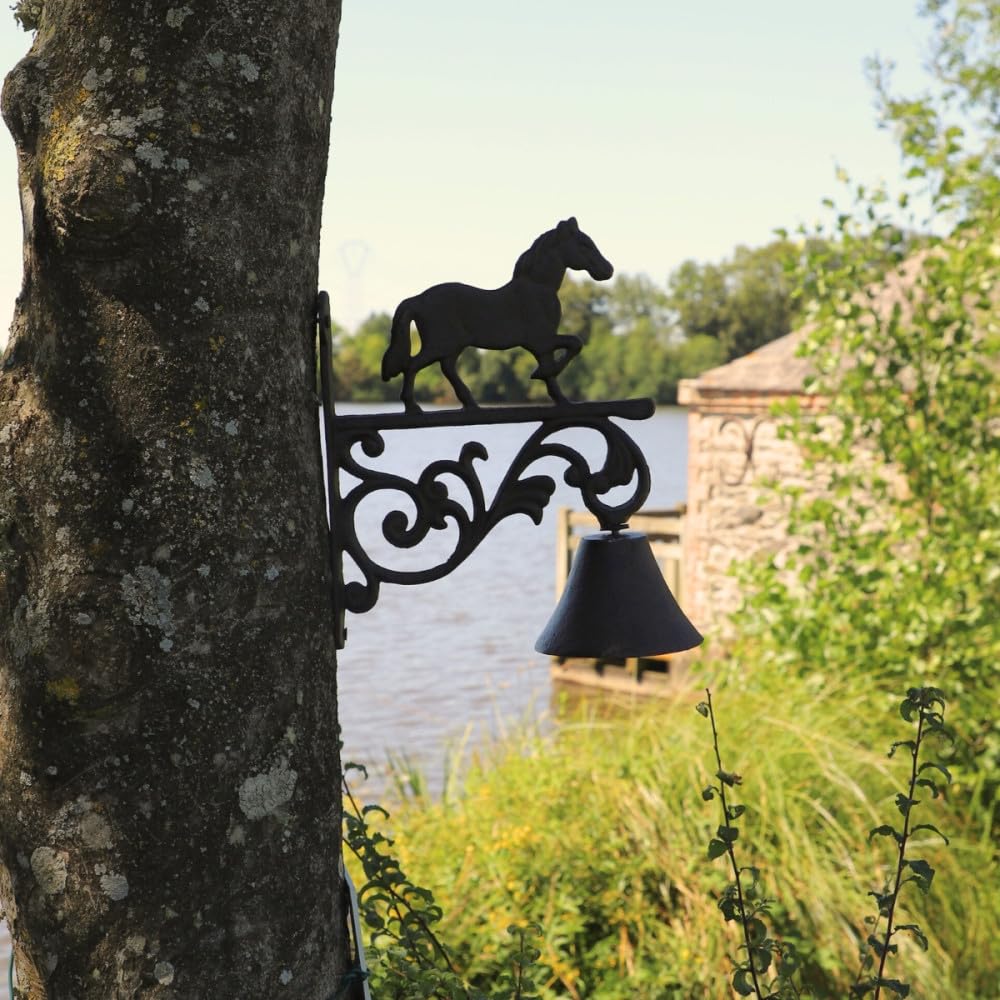 Cloche de jardin de porte ancienne cheval fonte marron 23x26cm