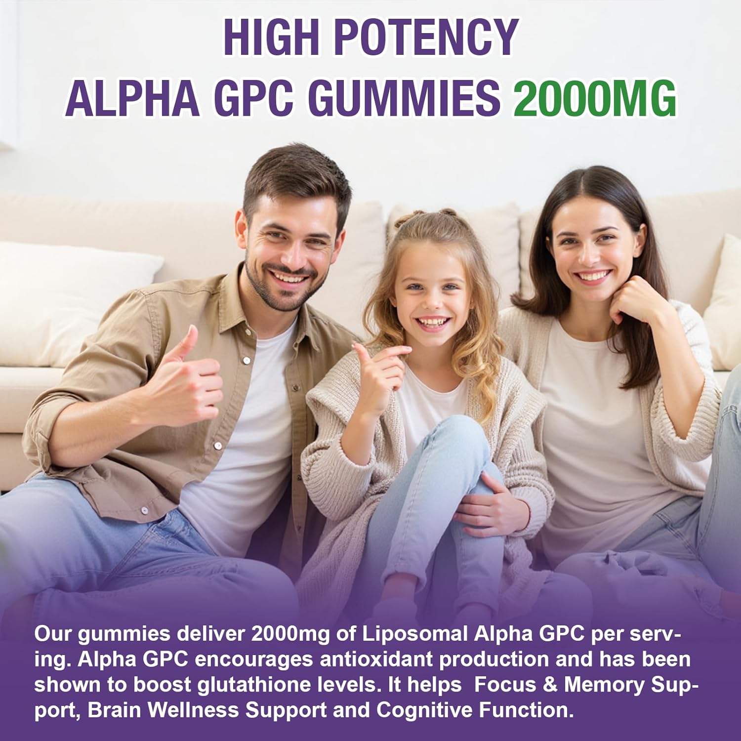 2 Pack Liposomal Alpha GPC 2000mg & Citicoline Gummies Complex Phosphatidylserine,Ginkgo Biloba,L-Tyrosine,Huperzine A & B Vitamins,20-in-1 Blend for Focus, Memory & Cognitive Support - Image 7