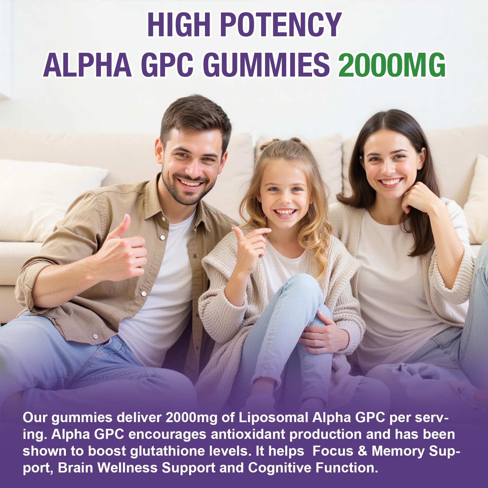 2 Pack Liposomal Alpha GPC 2000mg & Citicoline Gummies Complex Phosphatidylserine,Ginkgo Biloba,L-Tyrosine,Huperzine A & B Vitamins,20-in-1 Blend for Focus, Memory & Cognitive Support — Amazon image 7