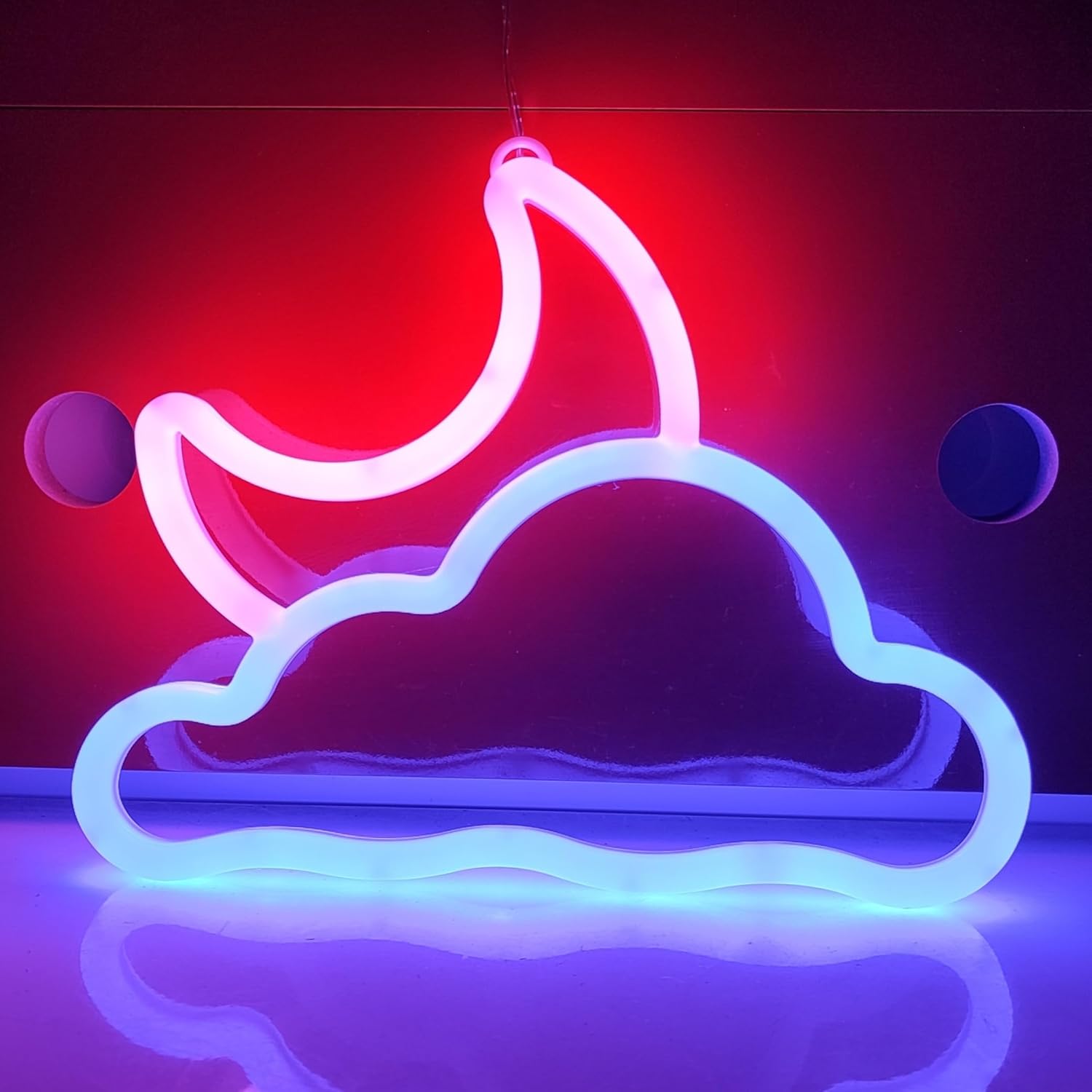 JYWJ Double Sided Neon Signs,USB or 3-AA Battery Powered Neon Light,LED Desktop Wall Decoration,Various Parties,Decoration Of Business Premises(Cloud Moon)