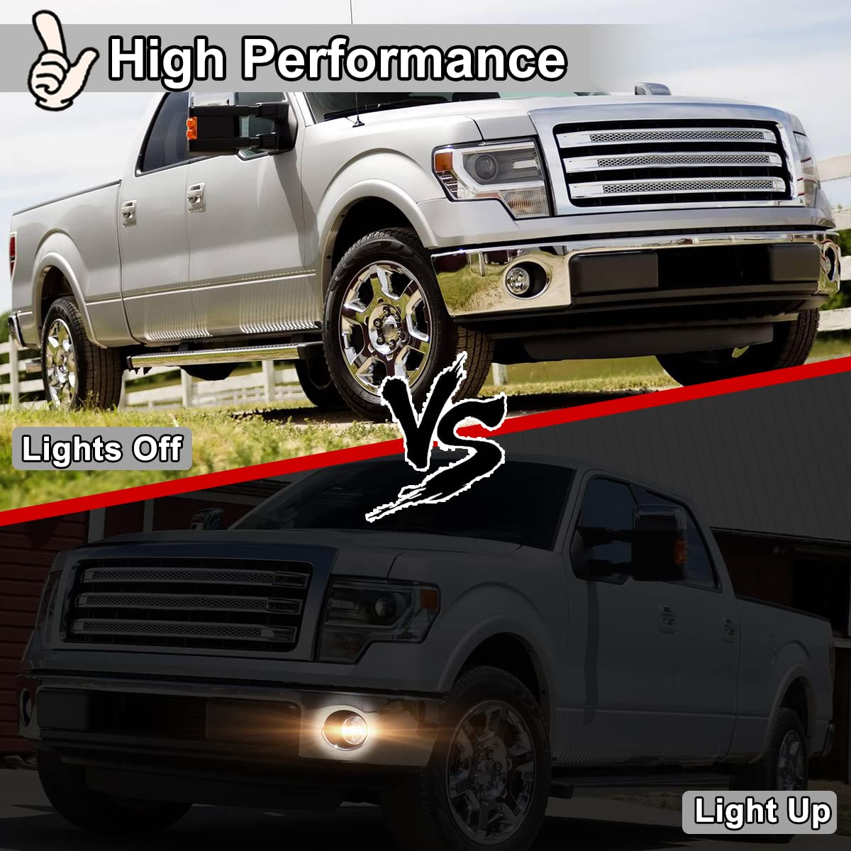 Nixon Offroad Fog Light Fit for 2011-2014 Ford F-150, Bumper Driving Fog Light Lamp Replacement, Fog Light Assembly w/Bulbs H10 12V 42W Clear Lens Chrome Black Wareproof Housing, Left + Right