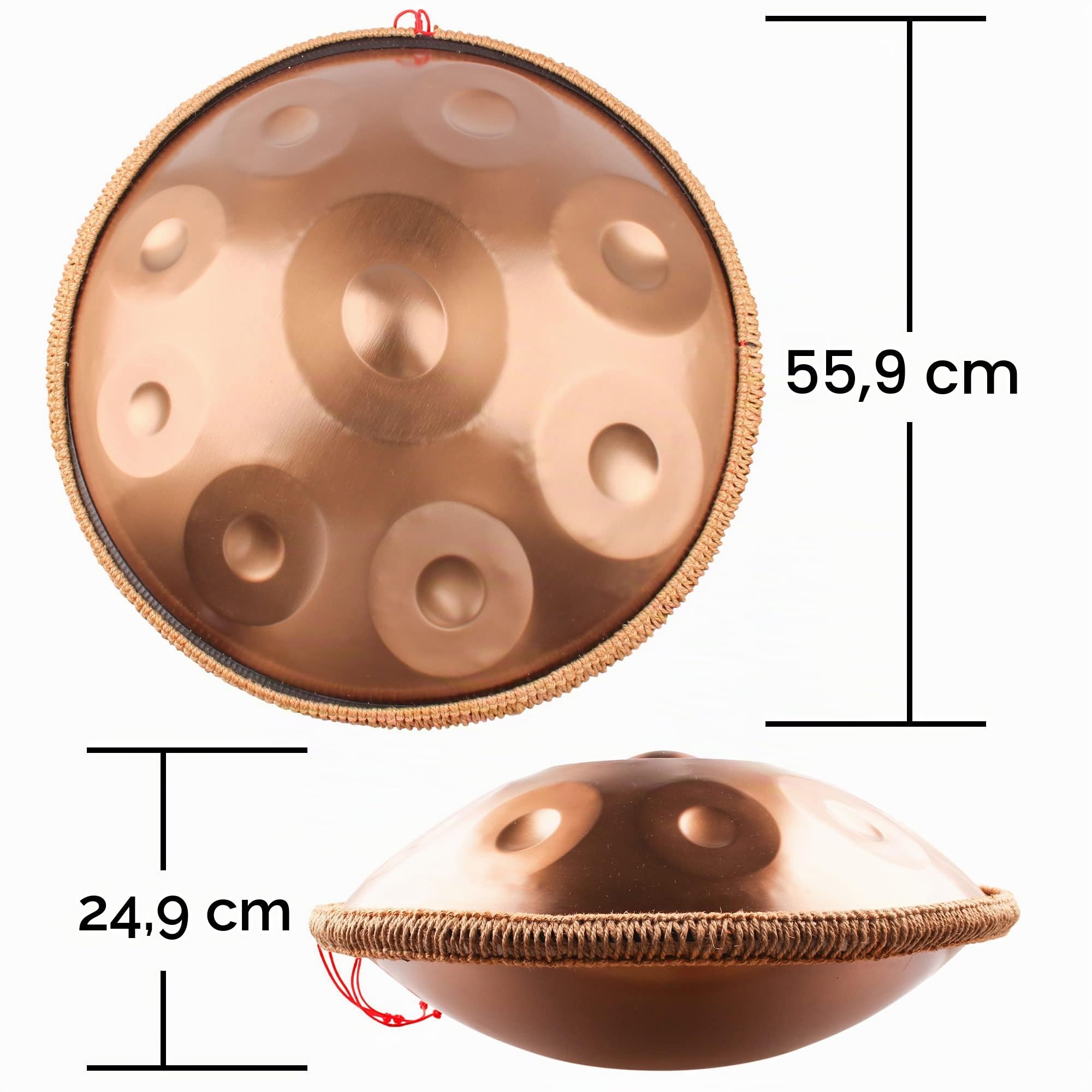 Hand Pan Harmonic, Tamburo in Acciaio in D Minor 10 Note 22 Inches 440 HZ, Hand Drum Percussione con Soft Hand Pan Bag, 2 Bacchette e il Sopporto, Oro