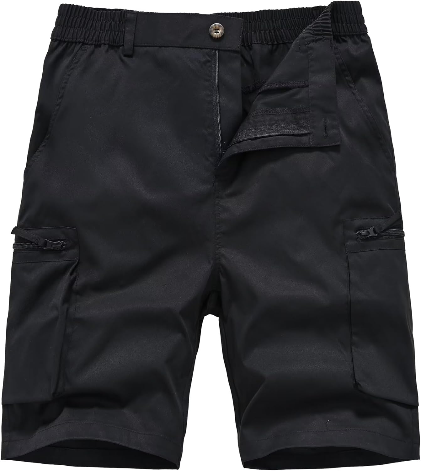 QPNGRP Men's 9" Inseam Stretch Waist Zipper Cargo Shorts with 6 Pockets - Image 4