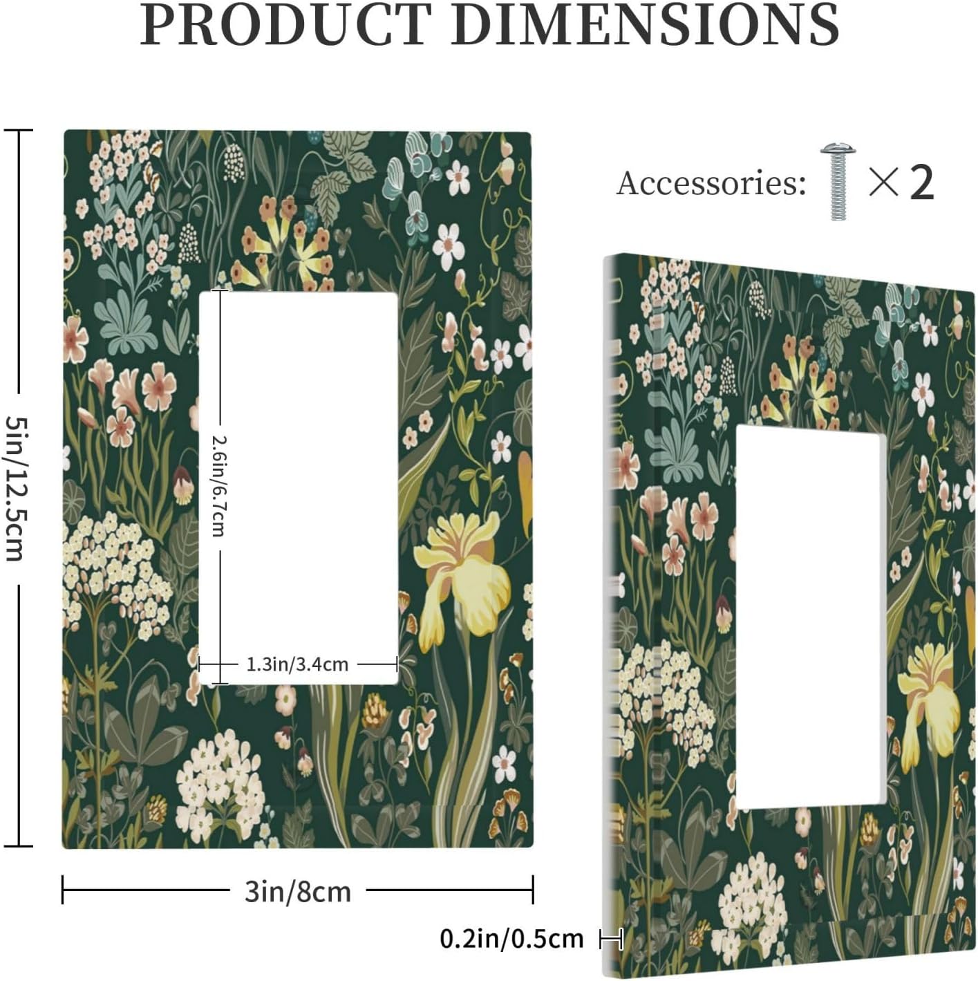 Outlet Covers Vintage Floral Green Plant 1 Gang Wall Plate Single Rocker Light Switch Cover Botanical Flower Decorative GFCI Receptacle Cover Electrical Switchplate for Bathroom Bedroom Decor