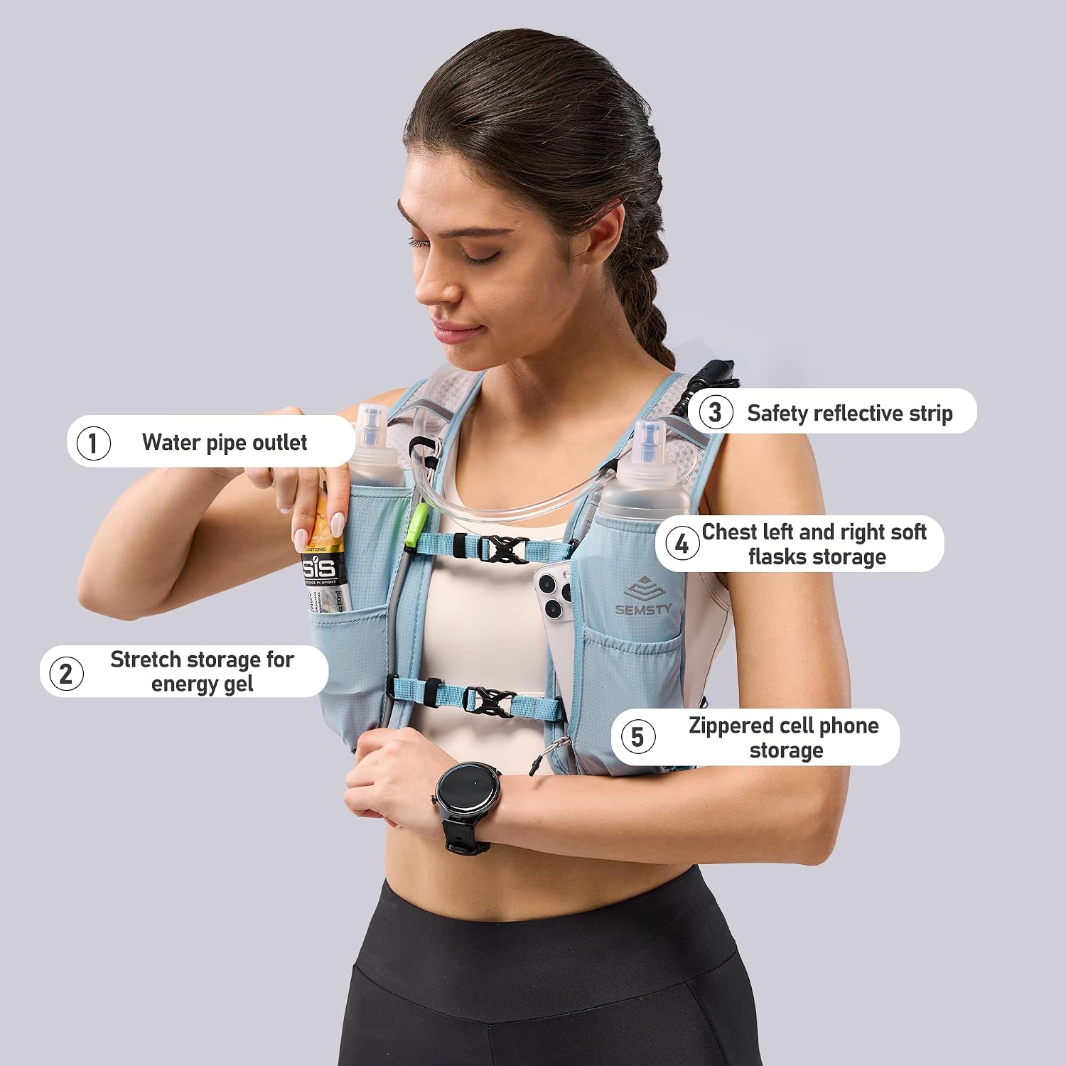 Running Hydration Vest 5L, Running Vest Pack with 1.5L Water Bladder image 3