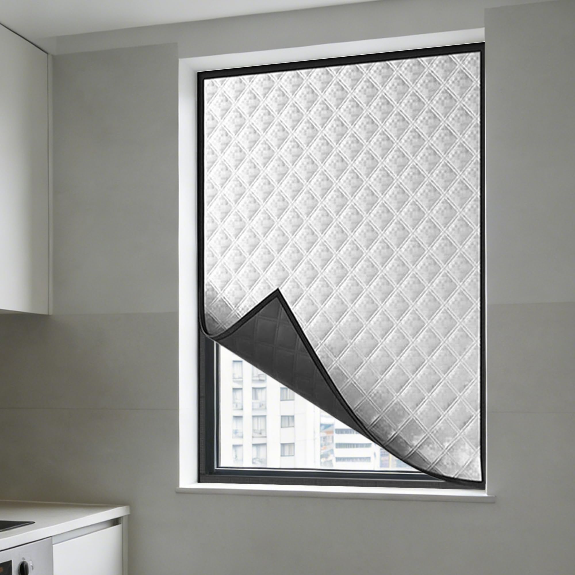 Película Aislante para Ventanas 151 x 90 cm Viento y Ruido Cortina Kit de Impermeabilización y Aislamiento sin Taladrar para Apartamento, Plata