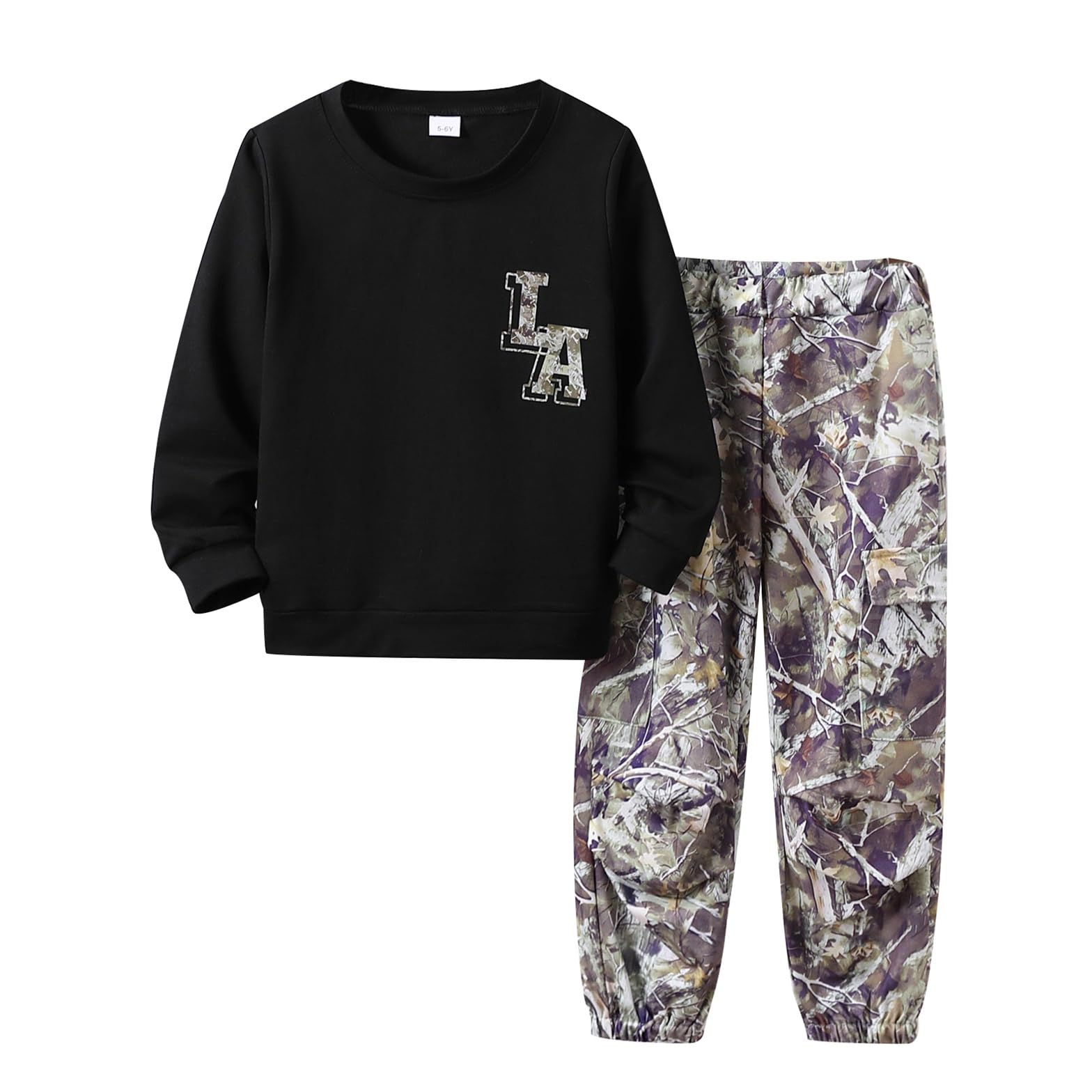 Boy Clothes Plant Camouflage Pants LA Letter Print Top Sweatsuit Fall Boys Outfits Set