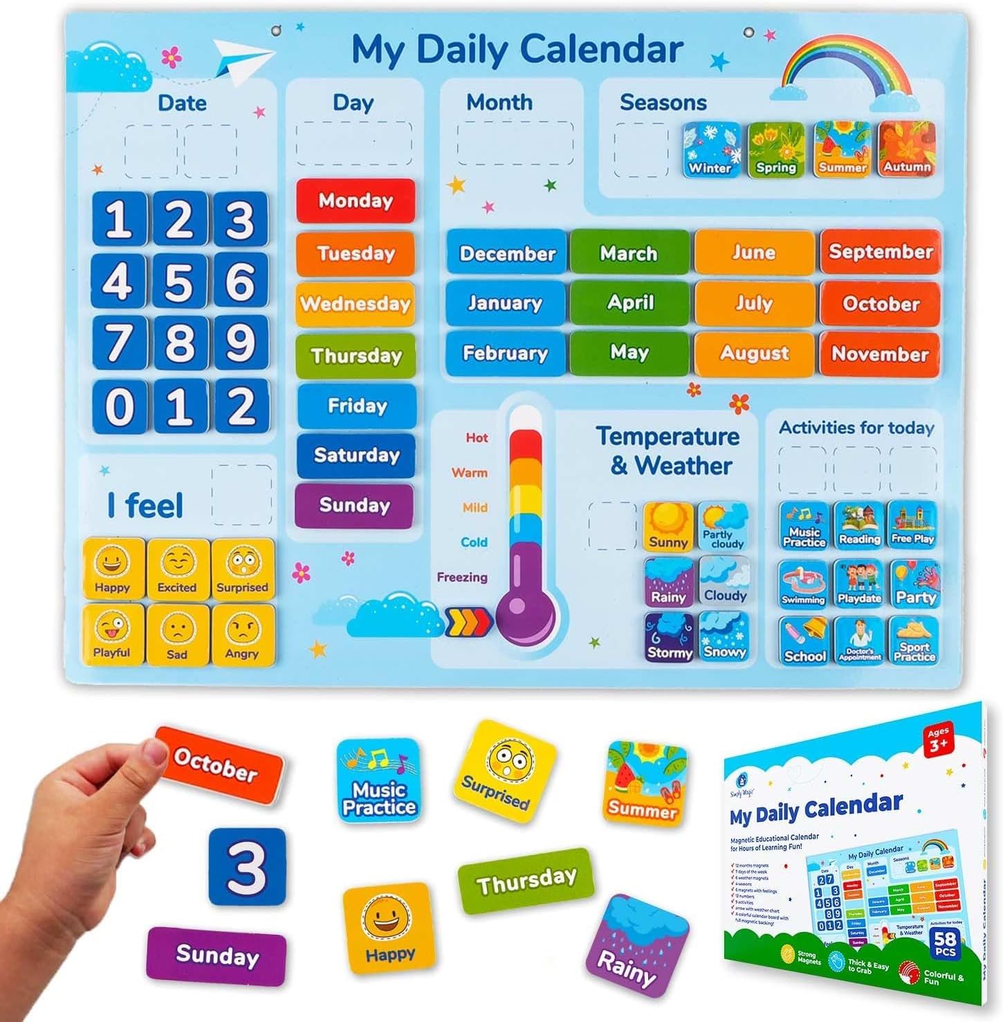 Simply magic 66 PCS Magnetic Color Sorting Set + 58 PCS Magnetic Kids Calendar