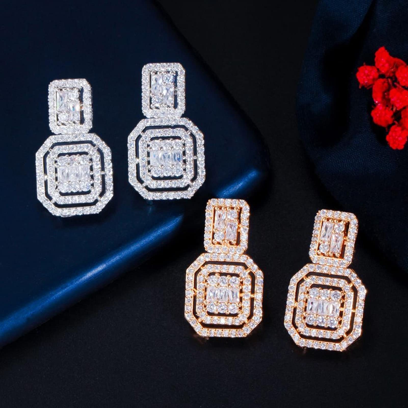 Schmuck 4 Stück weiße Zirkonia Frauen Hochzeit Kostüm Schmuck Sets für Bridesi Gold Farbe Party Zubehör