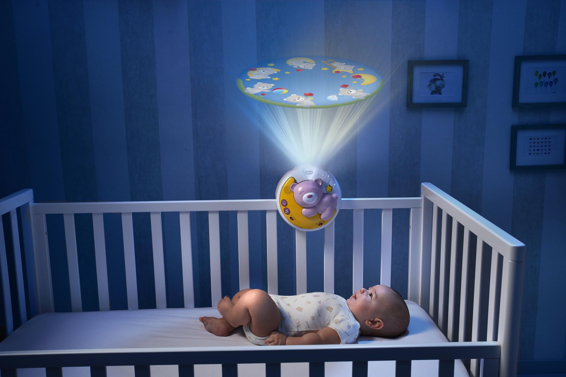 Chicco Next2Moon Móvil Cuna para Recién Nacidos, Proyector Desmontable, Compatible con Cuna Next2Me, Luces Multicolor, Música Relajante, Figuras Colgantes, Juguete para Recién Nacidos +0 Meses, Rosa