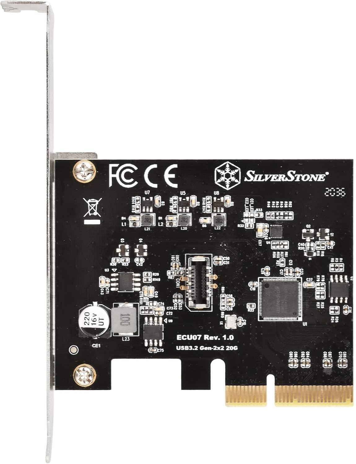 SilverStone Technology ECU07 SuperSpeed USB 20Gbps / Internal USB-C Key-A 3.2 Gen 2x2 PCIe Expansion Card, TAA Compliant