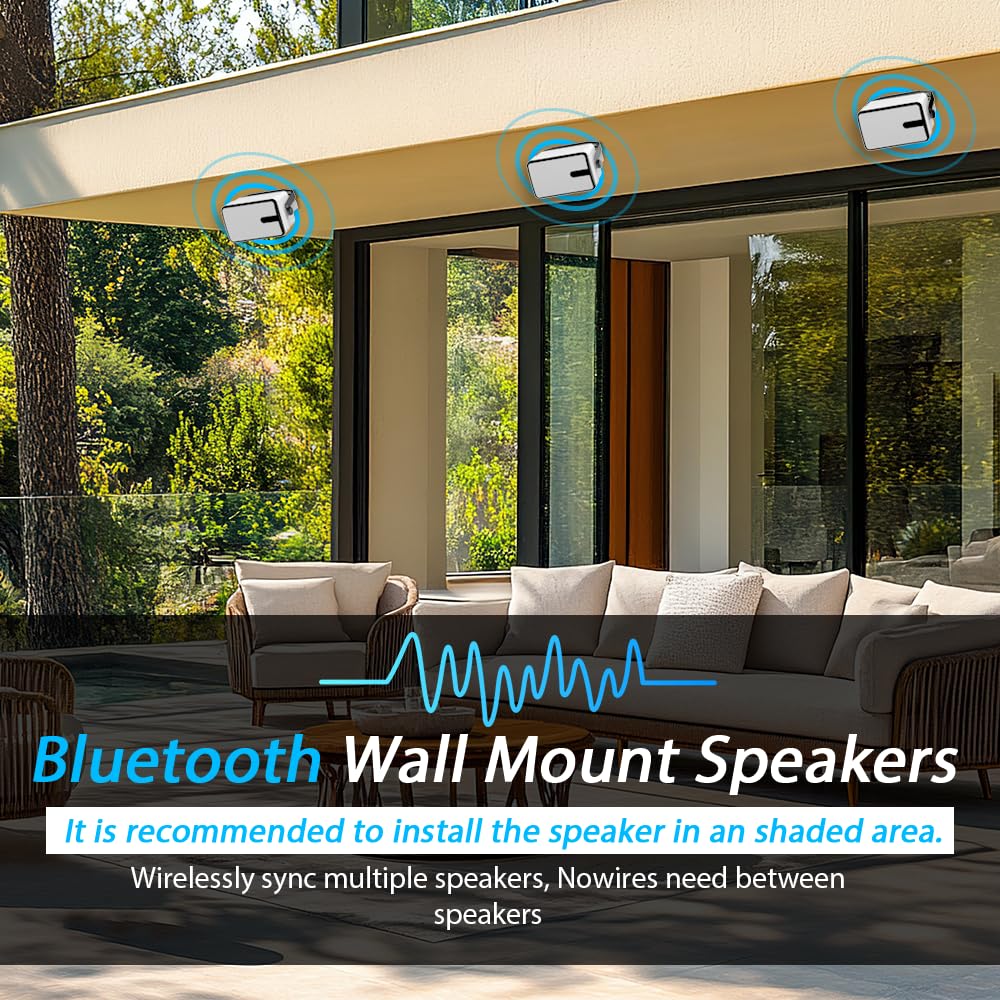 YVU Zestaw 2 głośników Bluetooth do użytku na zewnątrz, bezprzewodowa synchronizacja do 100 głośników, system nagłośnienia do użytku wewnątrz i na zewnątrz, na taras, werandę, altanę, garaż