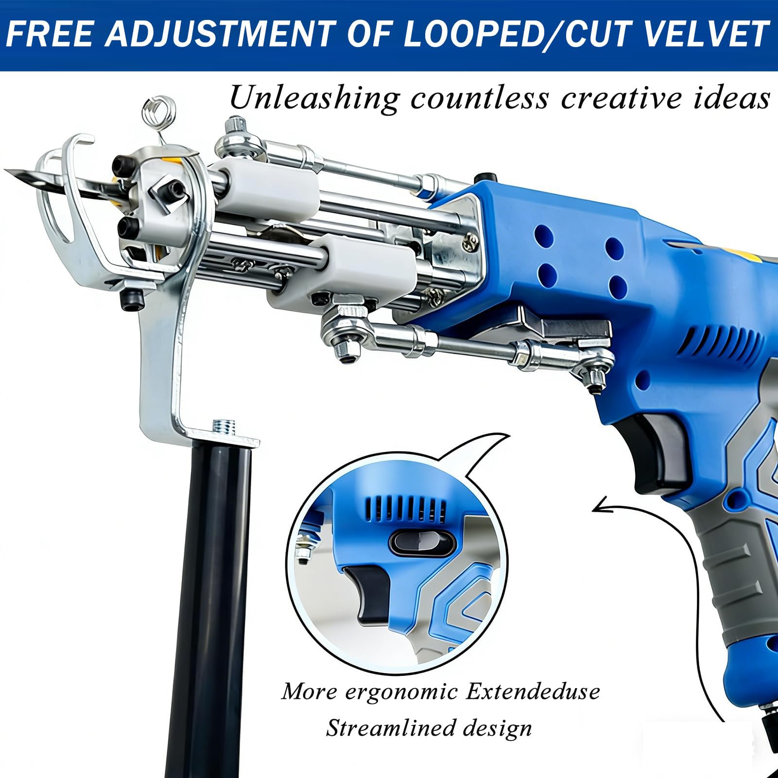 Pistola Elettrica per Trapuntatura di Tappeti 2 in 1, Pistola for Tufting di Tappeti, Macchina for Tufting, Strumenti Fai da Te, velocità del Display Digitale, Motore Senza Spazzole