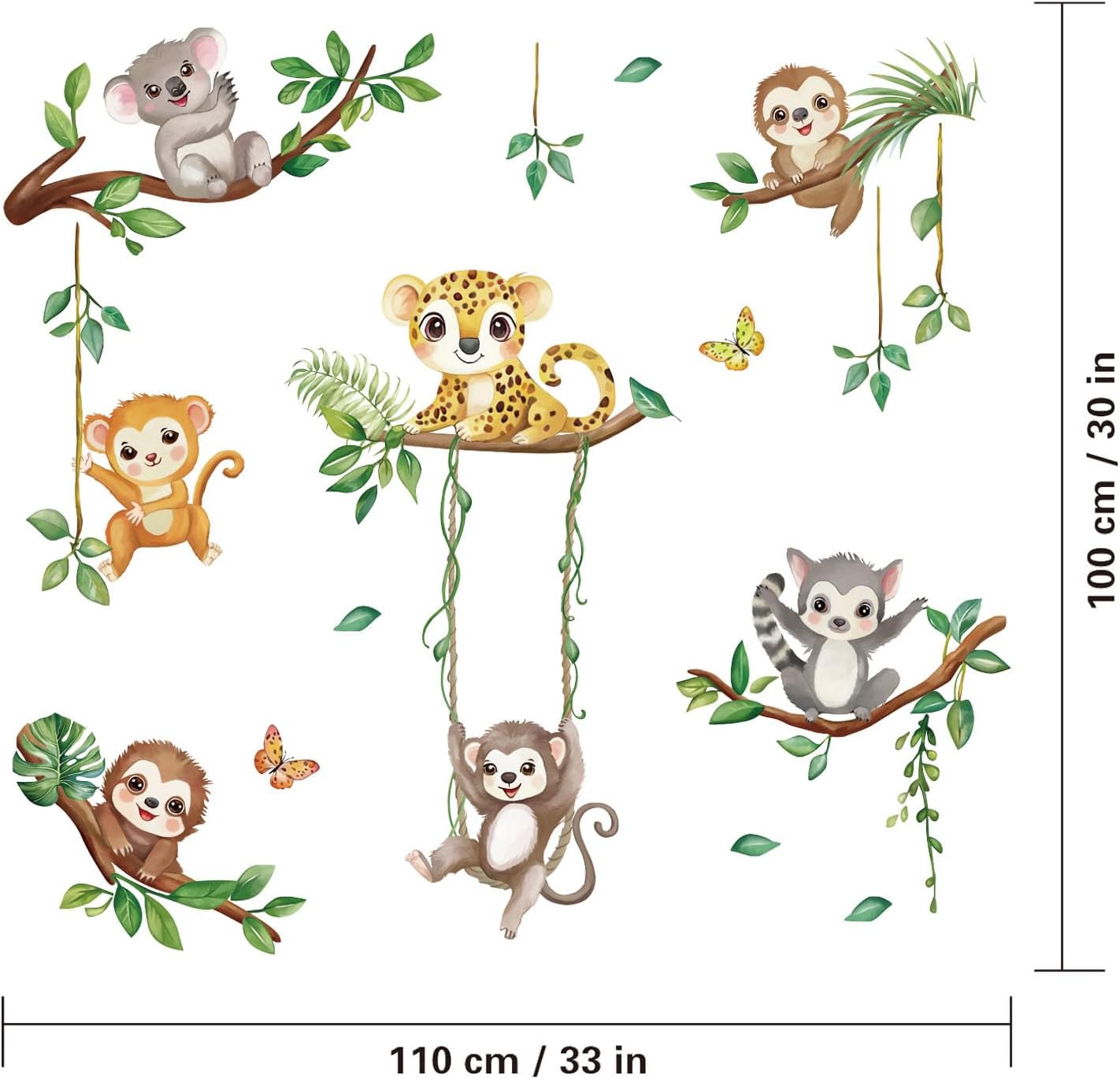 Rainforest Animals Wall Decals Monkey Jungle Animals Wall Stickers Art Decors for Kids Nursery Children Bedroom Playroom
