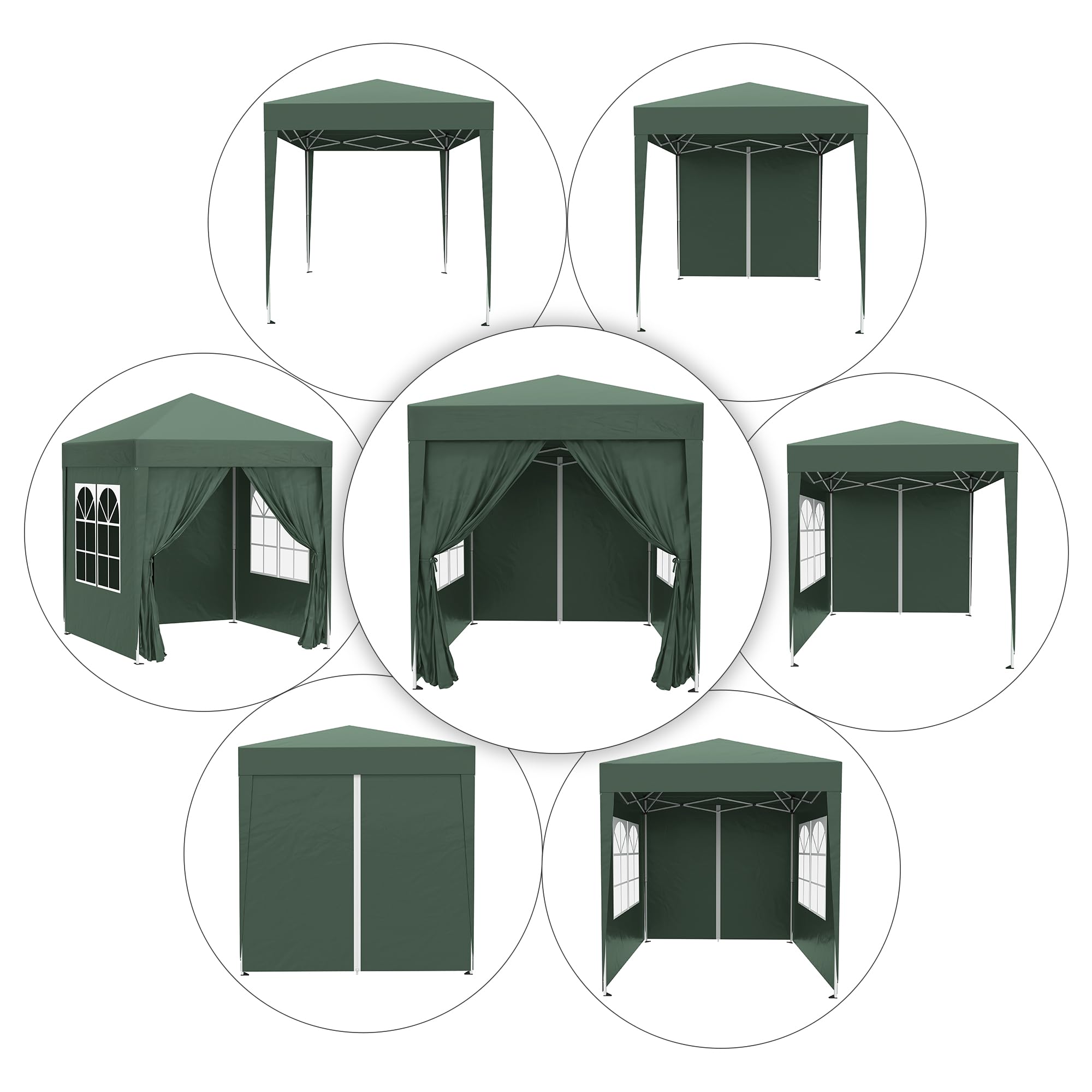 Outsunny Gazebo 2x2 m Pop-up Impermeabile con 4 Pareti Rimovibili, Gazebo Pieghevole in Metallo e Poliestere con Borsa da Trasporto, Verde