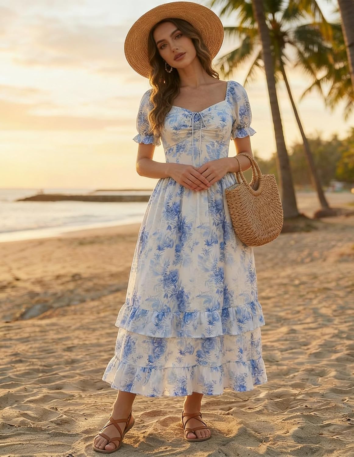 Scarlet Darkness Women Floral Cottagecore Dress Puff Sleeve Maxi Ruffled Corset Dress - Image 5