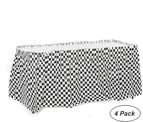 Miniatura 3 de Oojami Paquete de 4 faldas de mesa a cuadros en blanco y negro