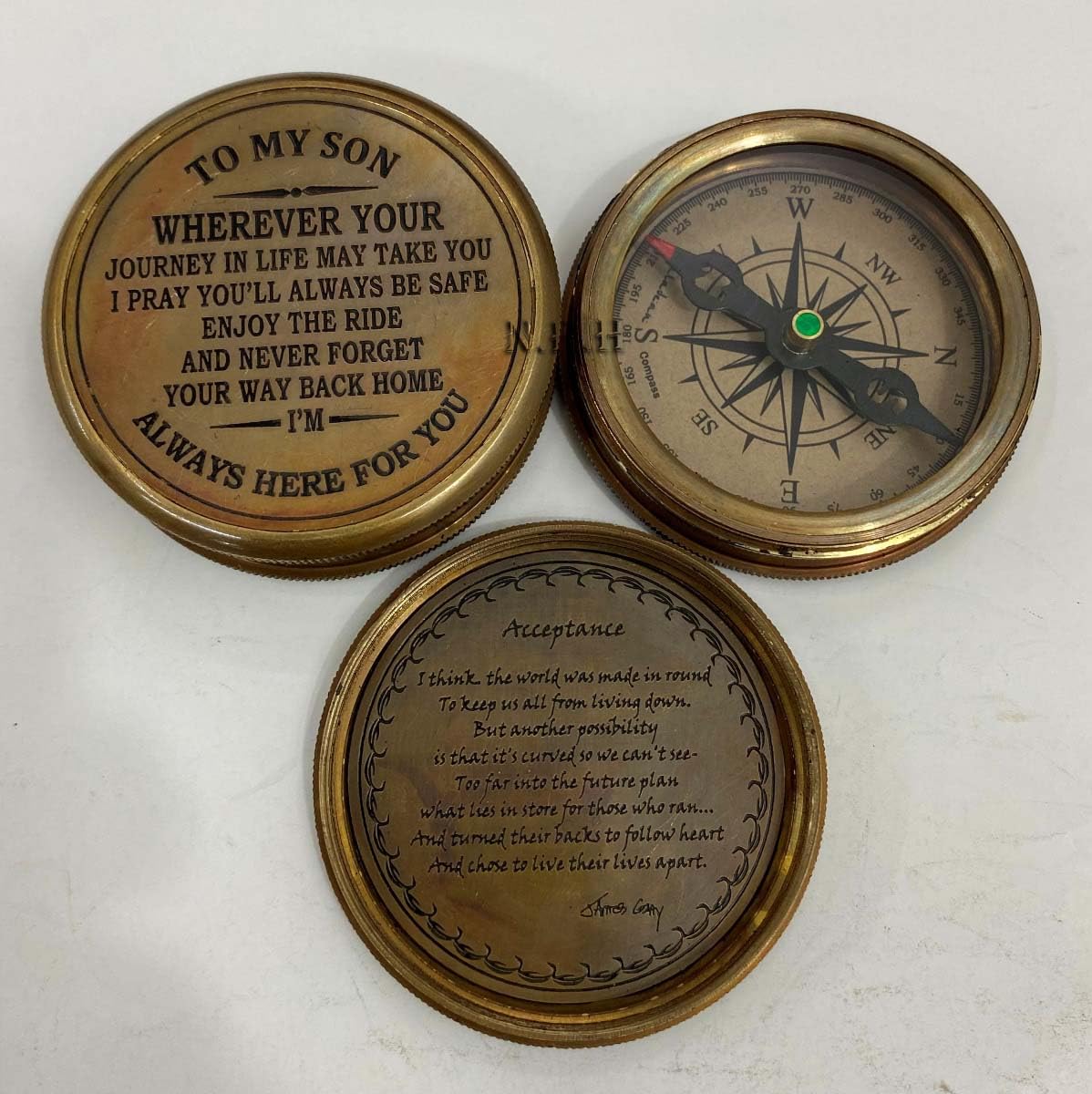 Bussola antica tascabile in ottone, 7,6 cm, regalo speciale per compleanno e festa dei bambini