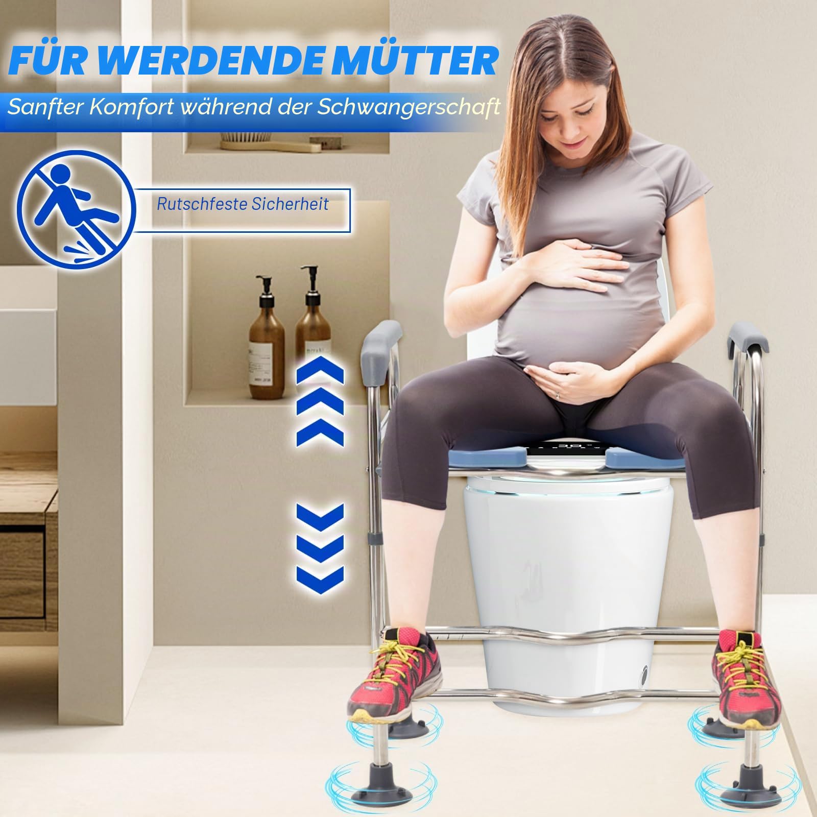Toilettensitzerhöhung mit Armlehnen 6-fach Höhenverstellbar 66-76CM, Tragkraft 330LBS Toilettenstuhl für Senioren Toilettenerhöhung für ältere Menschen, Schwangere,Behinderte Passend für Jede Toilette
