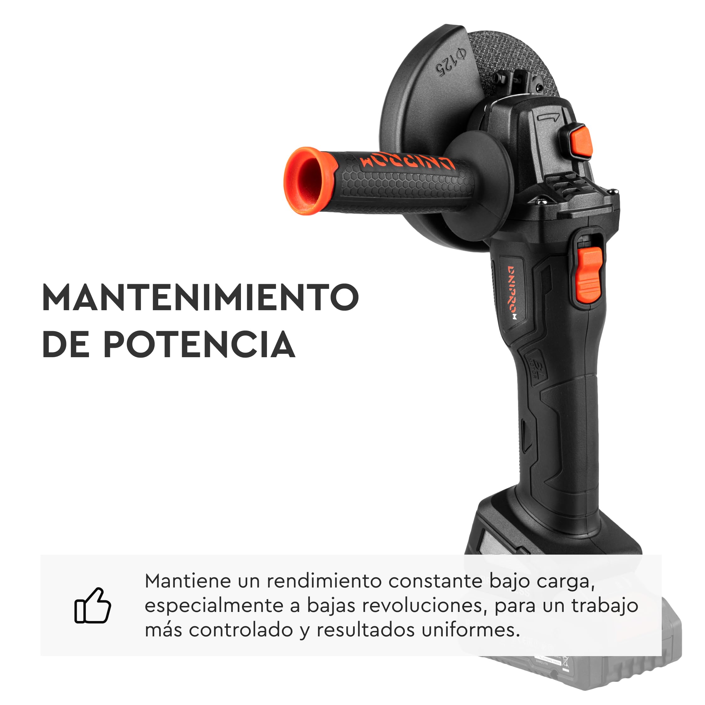 Amoladora Angular Inalámbrica DGA-202SBC 20V Brushless - Radial 125 mm con 6 Velocidades hasta 9.000 rpm, M14, Arranque Suave, Incluye Batería 6Ah y Cargador para Corte y Desbaste - por Dnipro-M