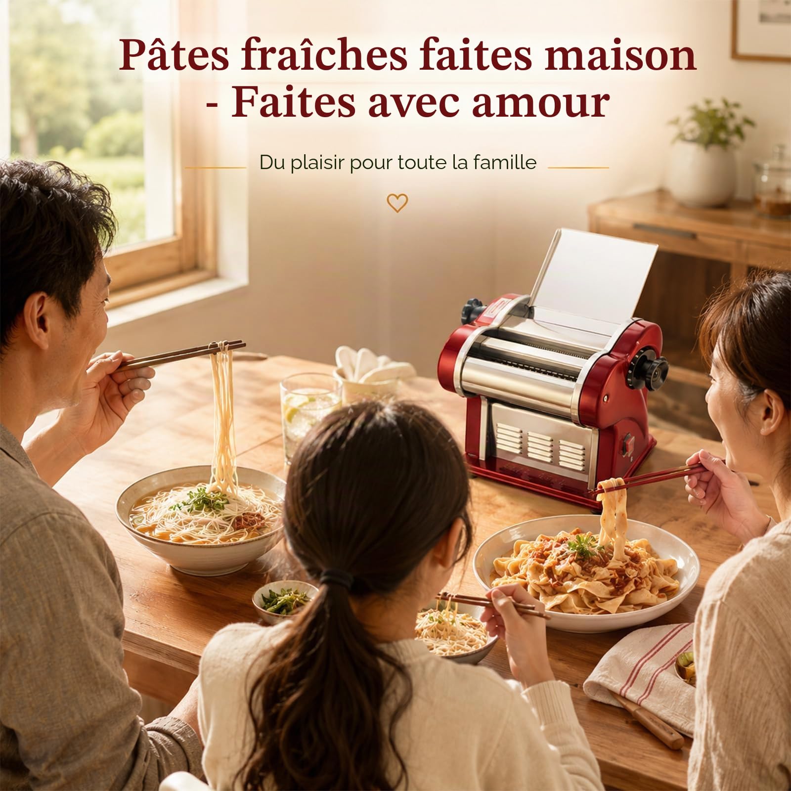 Machine à Pâtes Électrique avec Rouleau à Pâtes et Double Lame en Acier Inoxydable, Fabrication de Nouilles Fraîches à la Maison, 1.5mm (Rond) & 4mm (Plat), Pour Usage Domestique et Commercial