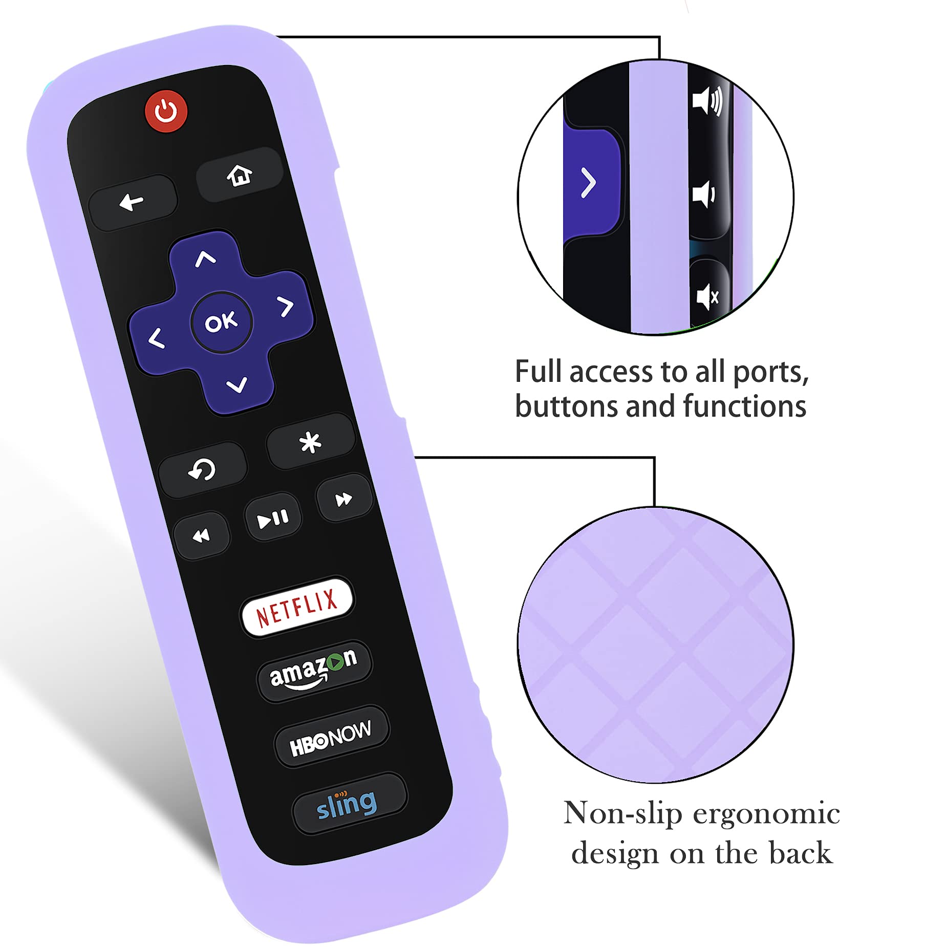 Roku - Funda para mando a distancia (2 unidades, funda de batería para TCL Roku Smart TV, mando a distancia, funda protectora de silicona, funda universal que brilla en la oscuridad, verde y morado