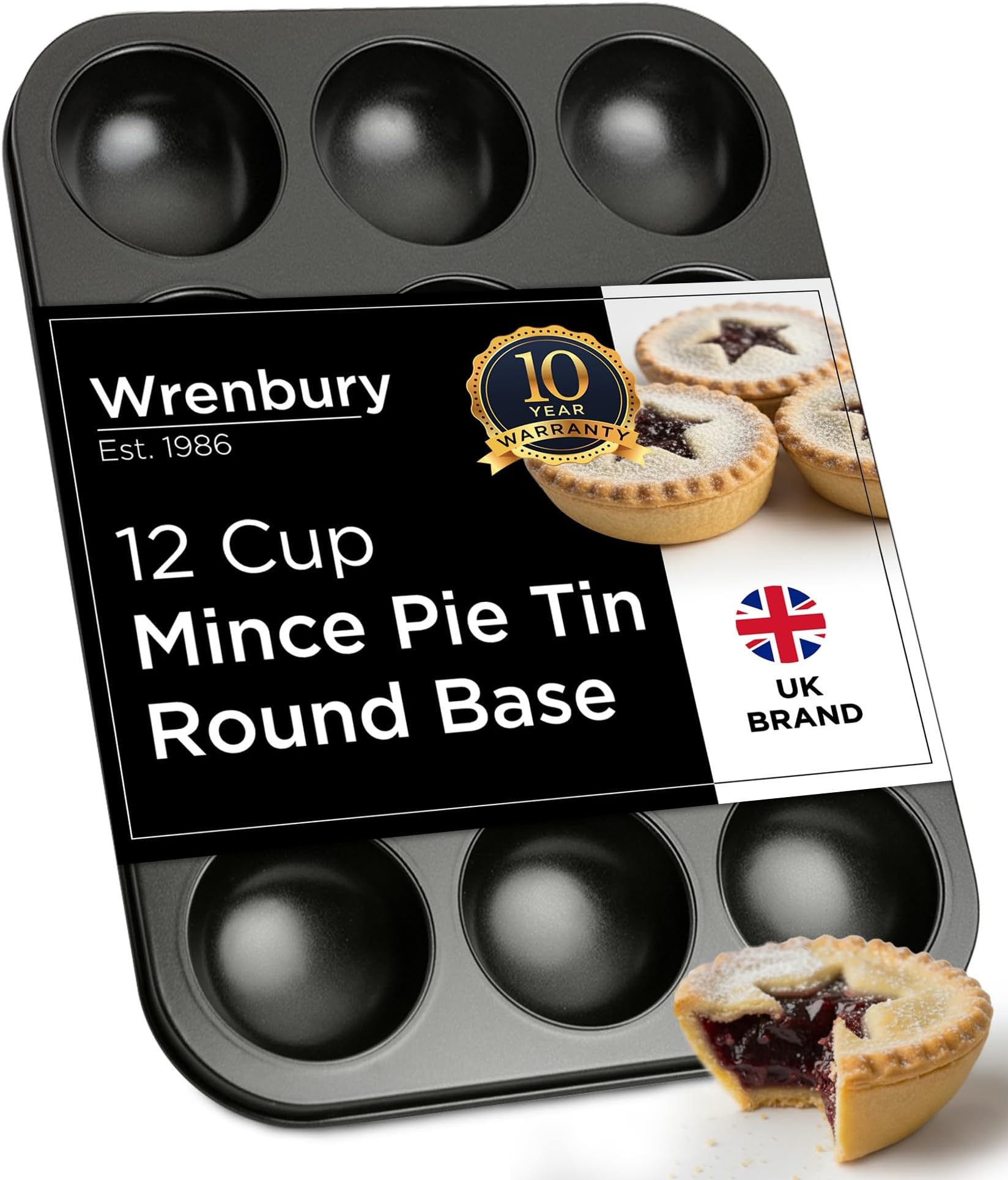 Mince Pie Baking Tray 12 Cup Shallow - Jam Tart Baking Tins - Commercial Grade Premium Non Stick Carbon Steel - Food Safe Easy Clean - Patty Tart Bun Tin