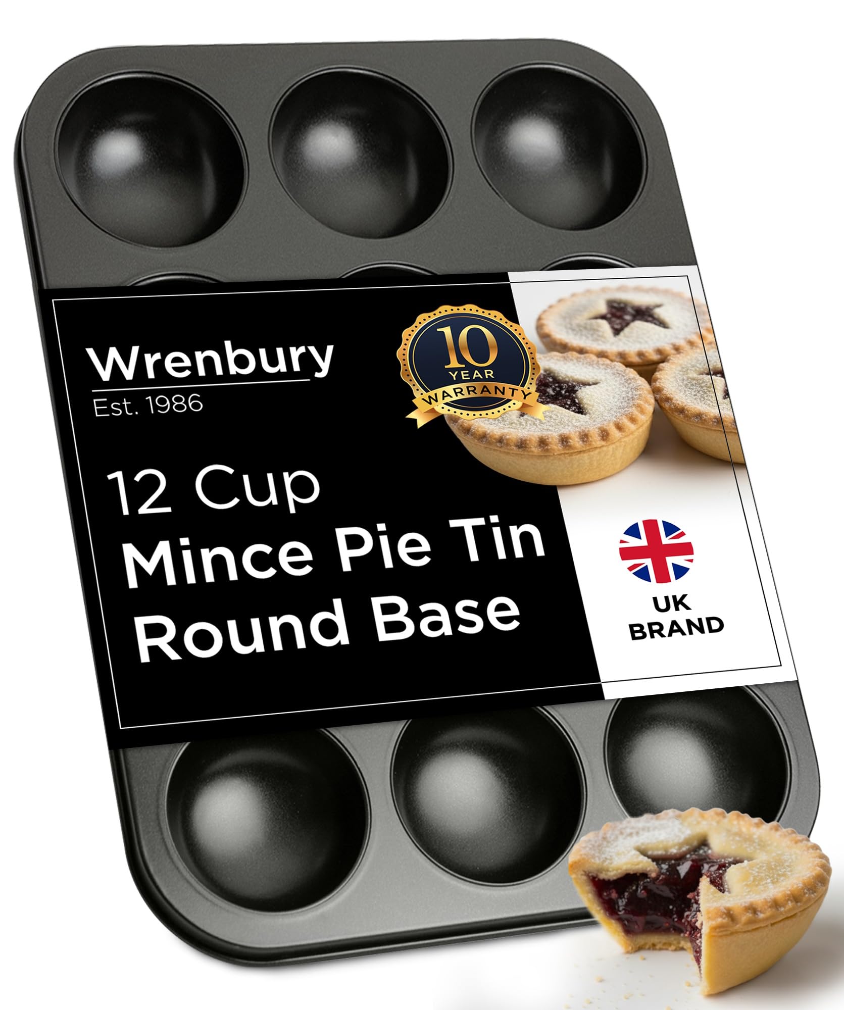 Mince Pie Baking Tray 12 Cup Shallow - Jam Tart Baking Tins - Commercial Grade Premium Non Stick Carbon Steel - Food Safe Easy Clean - Patty Tart Bun Tin