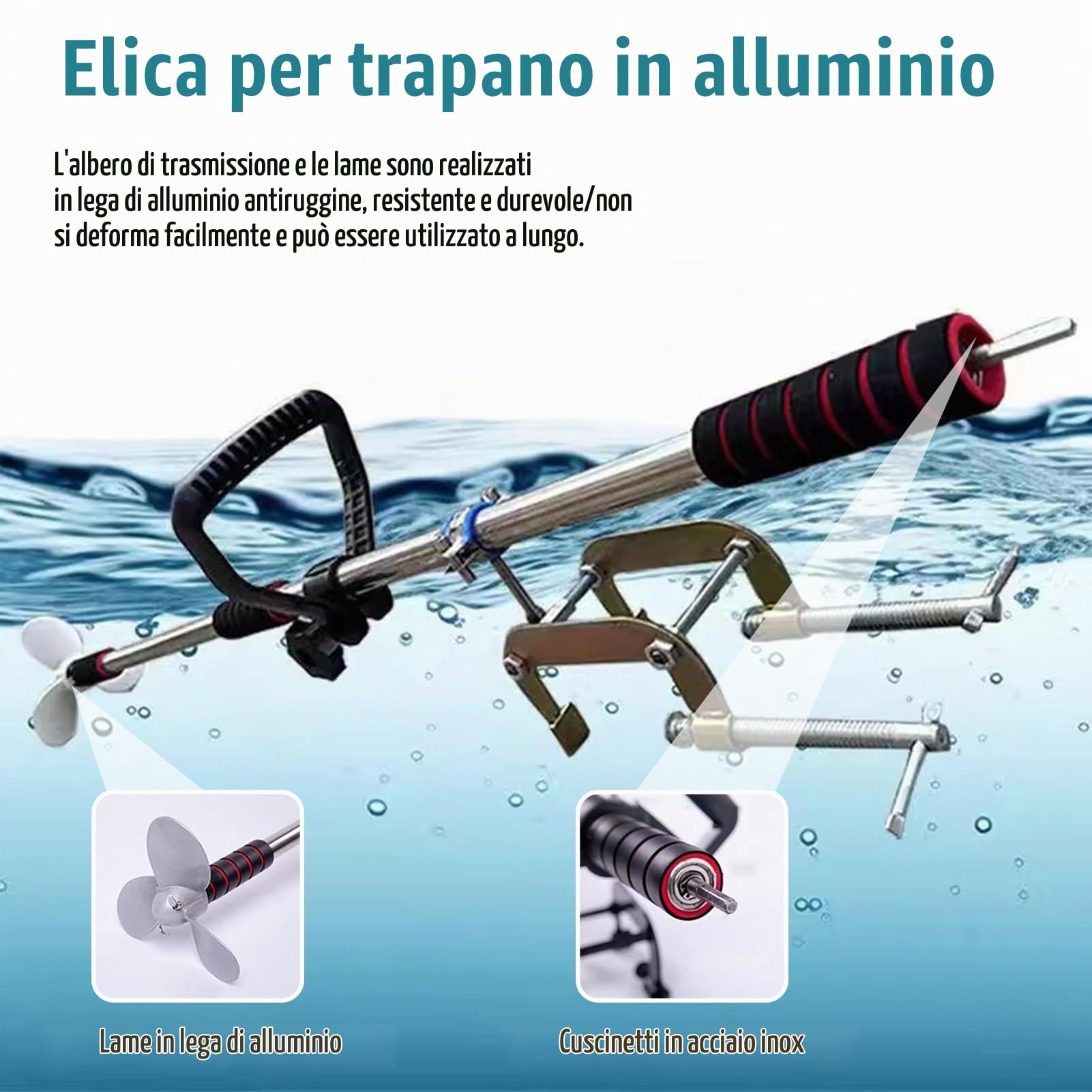 Motore Fuoribordo Elica Orientabile Alimentata da Trapano, Motore Elettrico per Kayak da Traina Senza Fili di Emergenza, Pagaia Portatile per Barca da Trapano(With Clamp,L-100cm(39 3/8"))