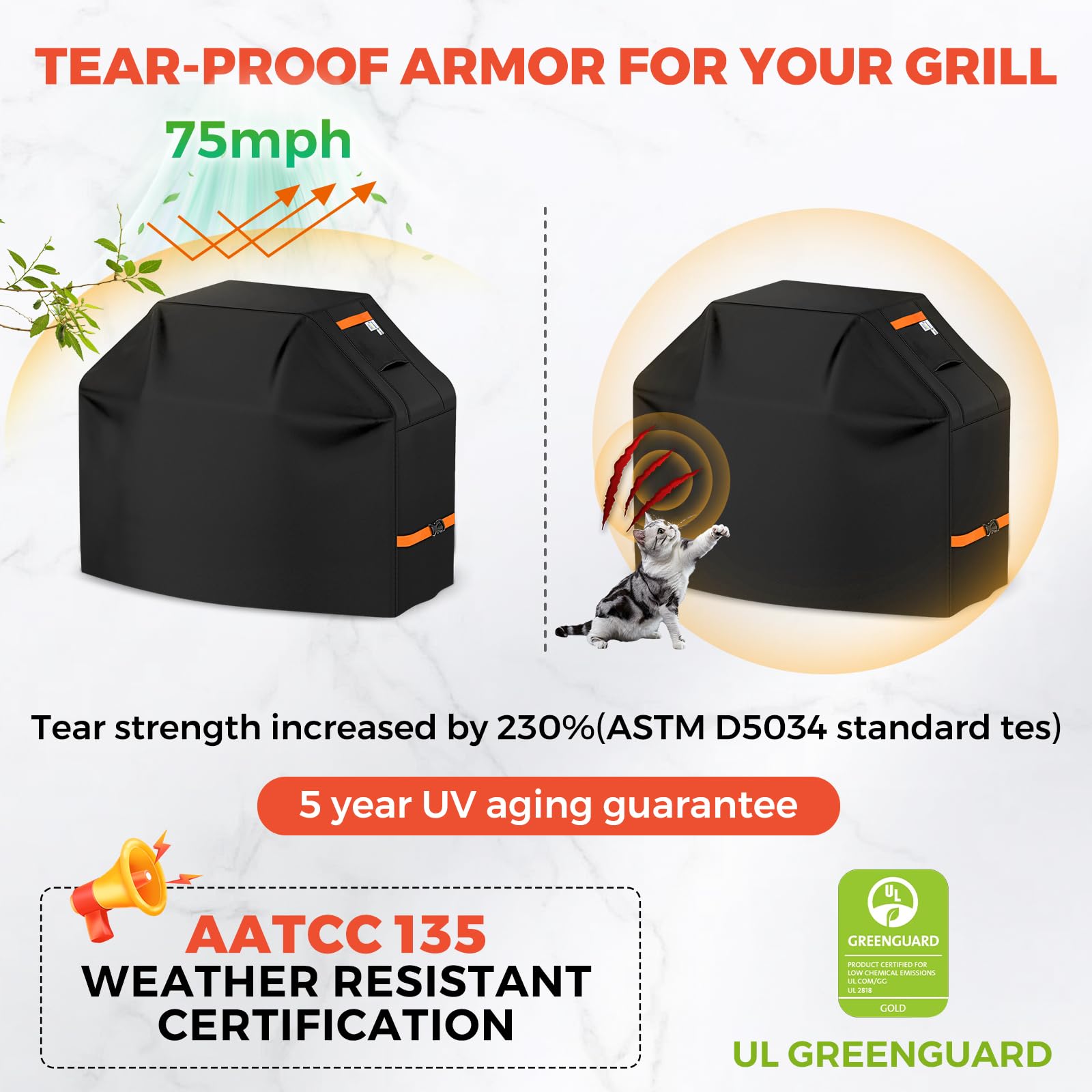 Kiadmol - Funda para parrilla al aire libre 600D, resistente, 64 pulgadas, impermeable, resistente a los rayos UV y a la decoloración, cubierta de barbacoa con correas ajustables, cubierta de parrilla