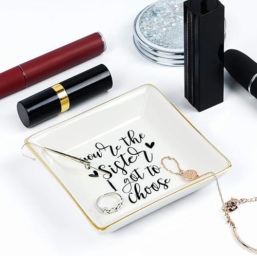 Miniatura 2 de Regalos para la mejor hermana para mujeres, plato de cerámica para anillos con texto en inglés "You Are the Sister I Got to Choice", bandeja de