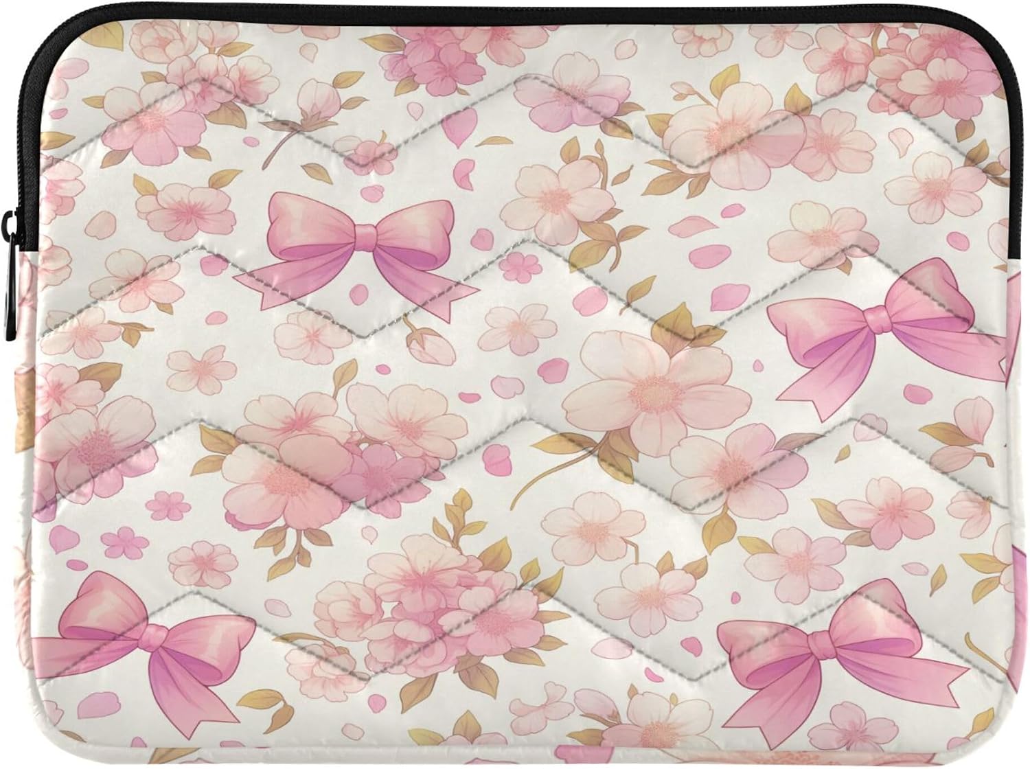 Cherry Blossoms with Bow Laptop Sleeve Case with Zipper, 13-13.3 Inch Shockproof Waterproof Portable Computer Bag, Protective Laptop Case for Business Travel Office