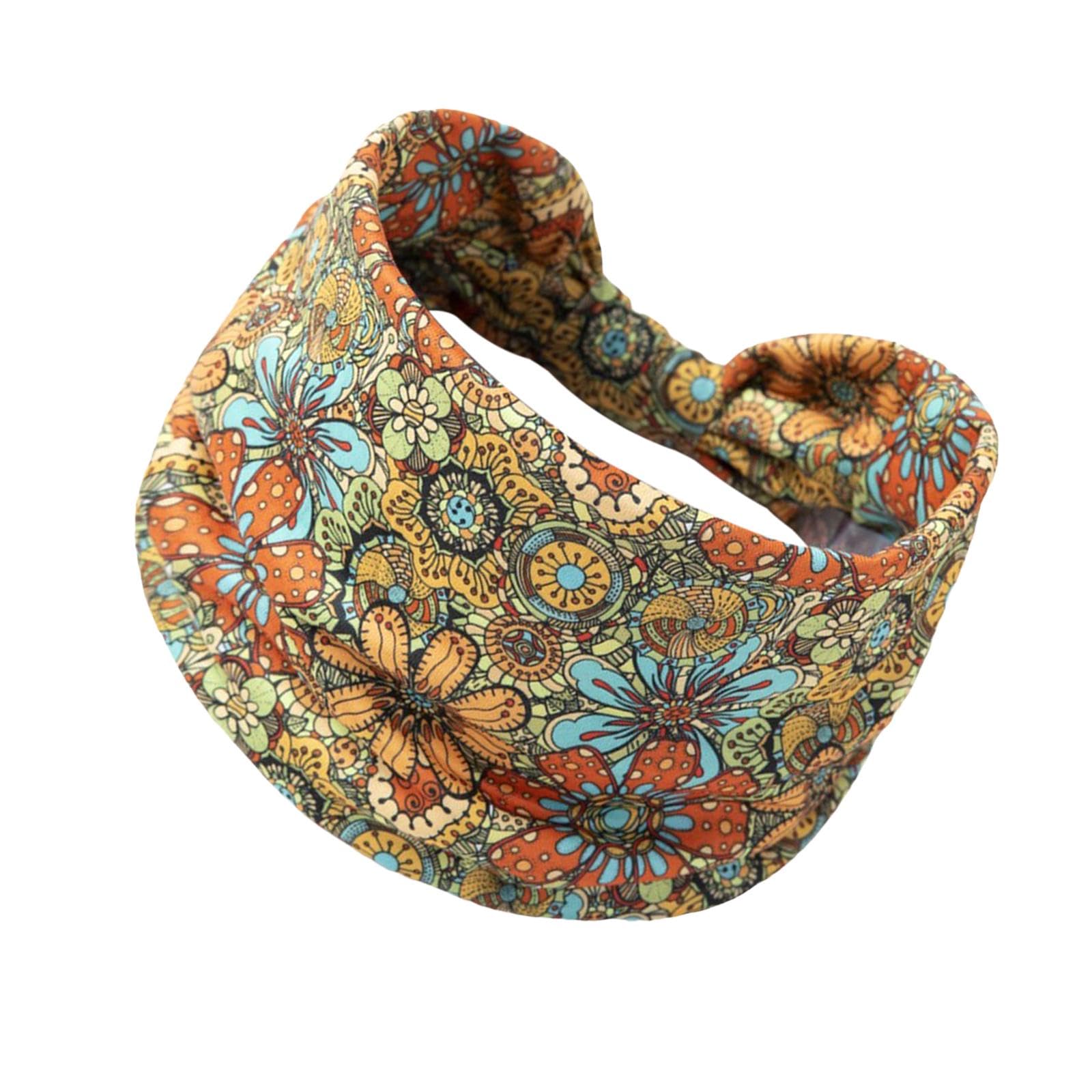 FABLOFT Wide Headband for Women Boho Sweat Absorbing Portable Elastic Fashion Turban Style C-image-49