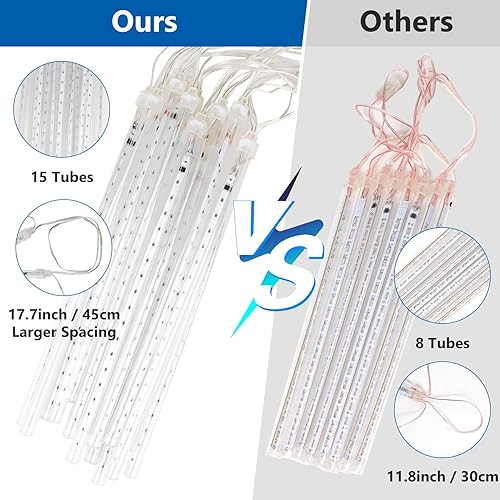 Miniatura 7 de PEMOTech Luces de lluvia de meteoritos, 15 tubos de 11.8 pulgadas, 540 luces LED de Navidad, luces LED de nieve para exteriores, impermeables, luces