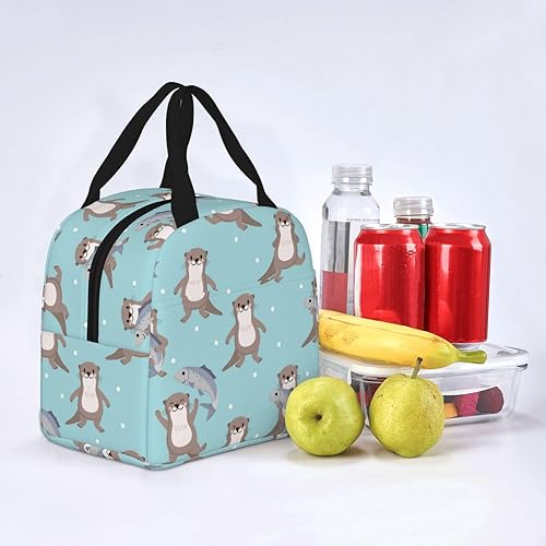 Miniatura 8 de Bolsa de almuerzo con cierre de cremallera, lindo patrón de pez nutria para adultos, bolsa de almuerzo reutilizable de moda para mujeres