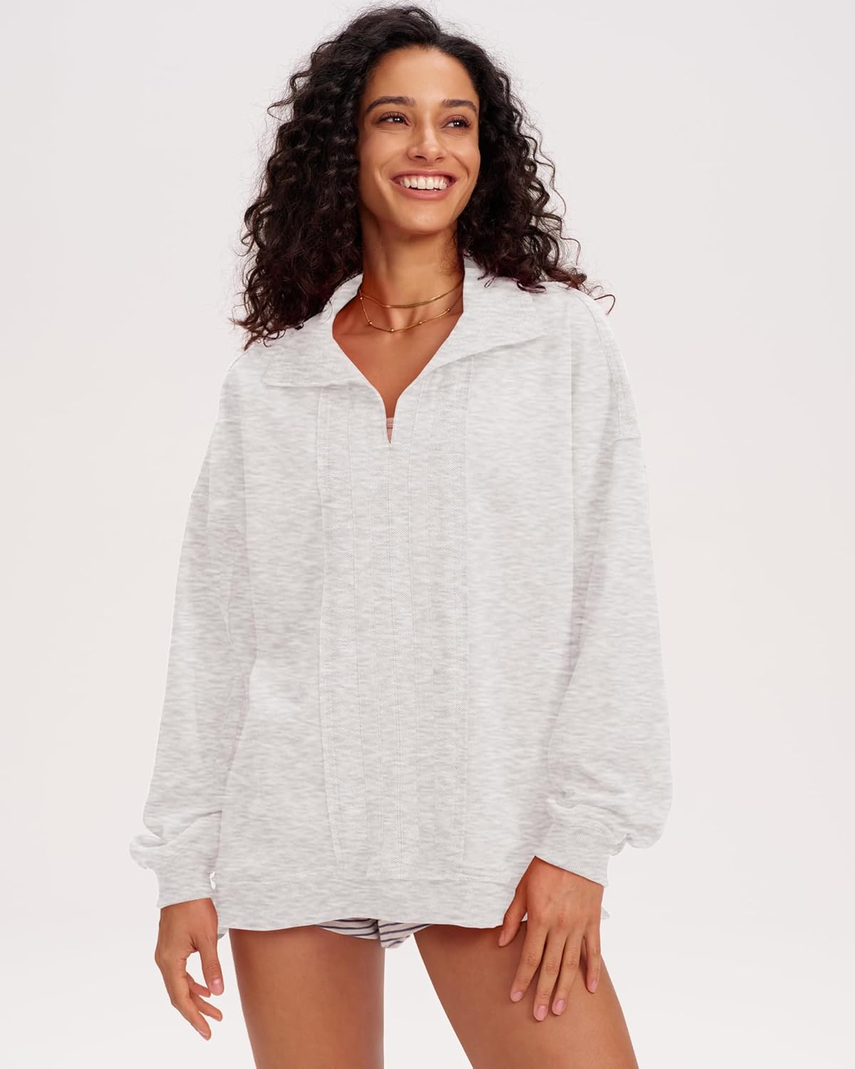 Locachy Women's Casual Oversized Sweatshirt V Neck Long Sleeve Pullover Tops Fashion Outfits Clothes - Image 2