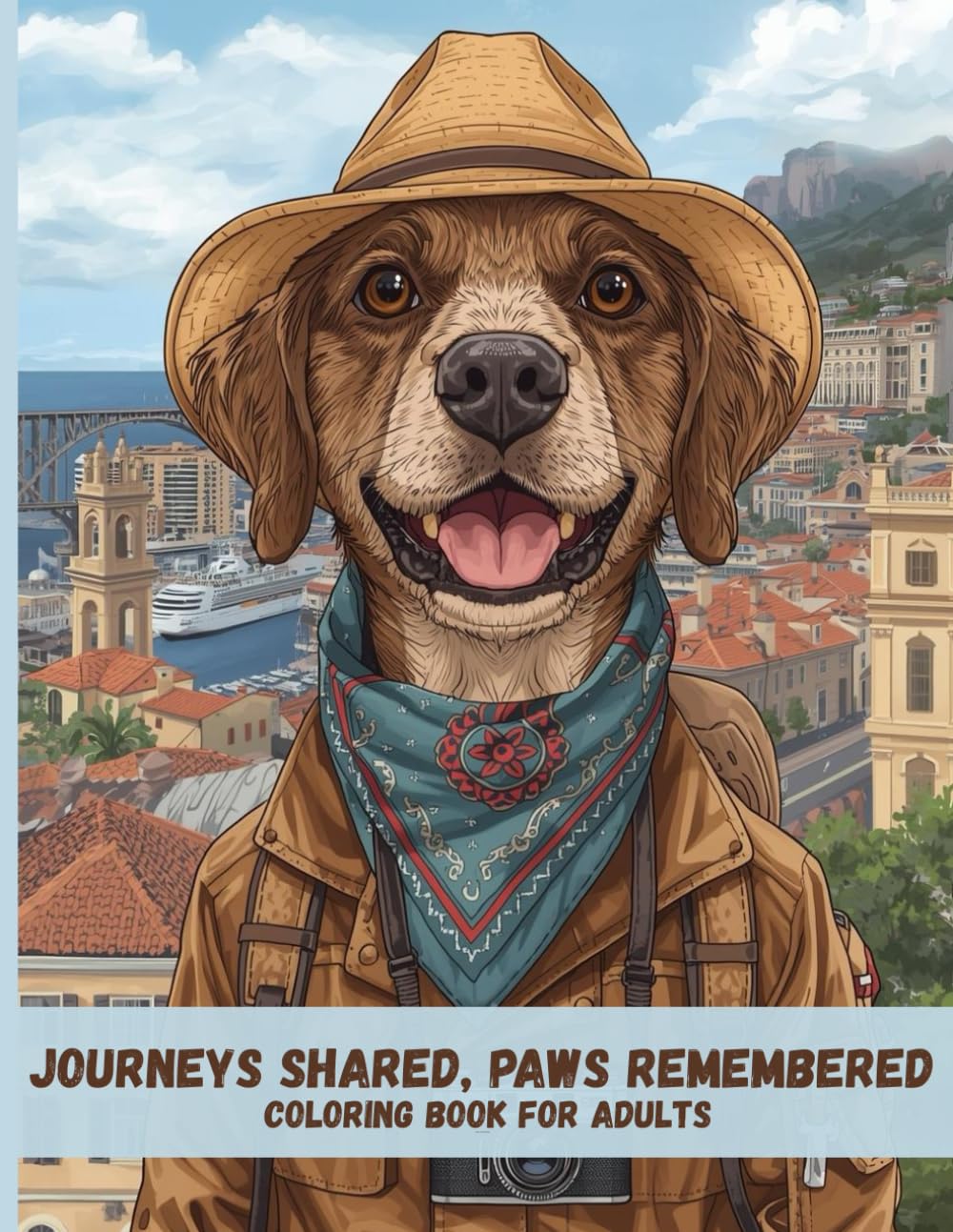 Journeys Shared, Paws Remembered: Timeless Adult Coloring Pages Celebrating Dogs Traveling Around the World