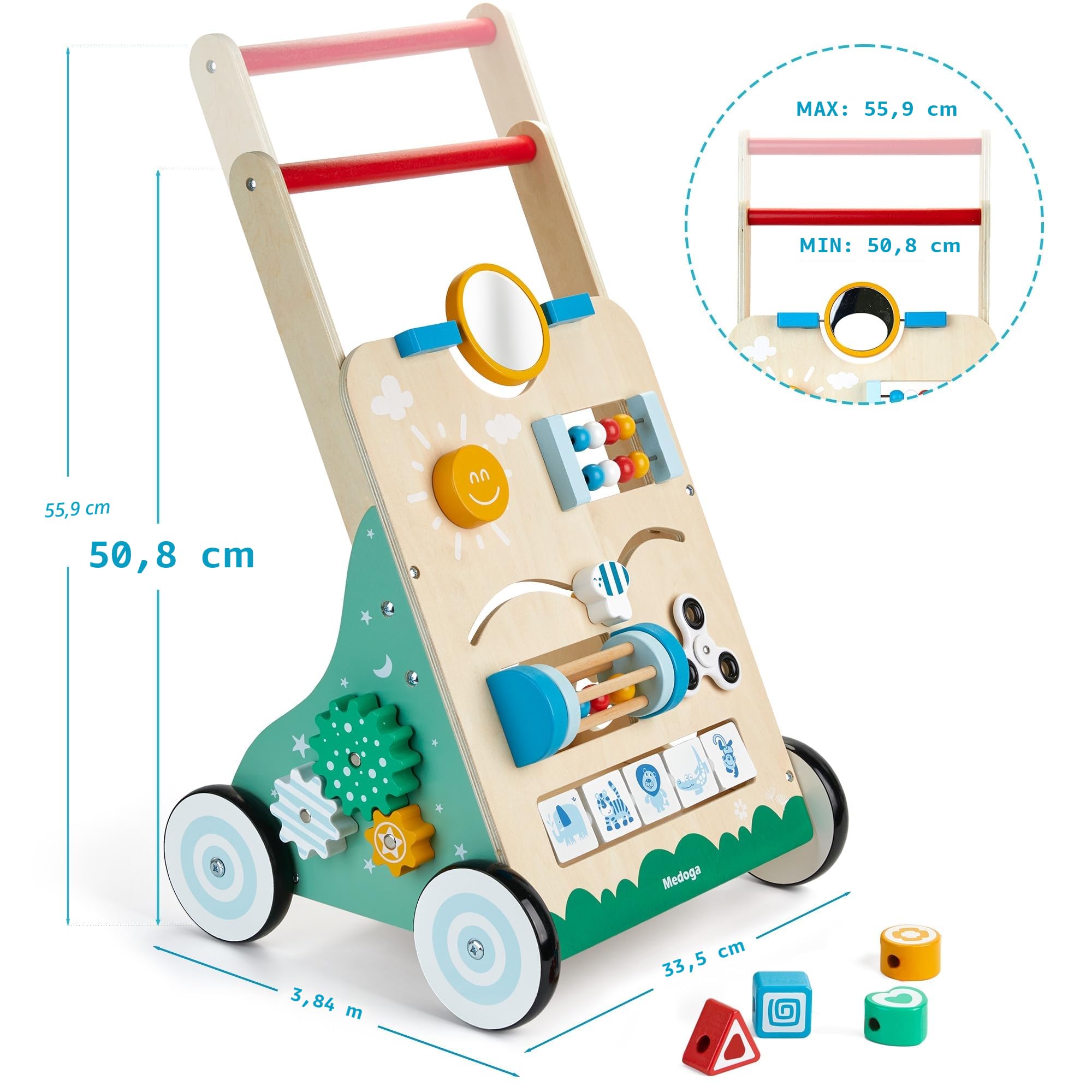 Lauflernwagen Holz 10 in 1 Verwendung als Laufwagen Baby Lauflernhilfe Holz mit gummierten Holzrädern und Activity Center Gehfrei Lauflernhilfe Baby Spielzeug für Jungen und Mädchen