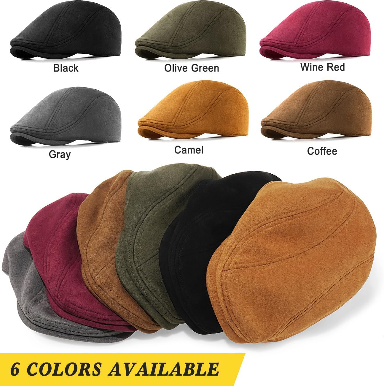 Xinveen Suede Cap Newsboy Hat Elastic Adjustment Beret Ivy Cap Irish Cabbie Driving Hunting Hats