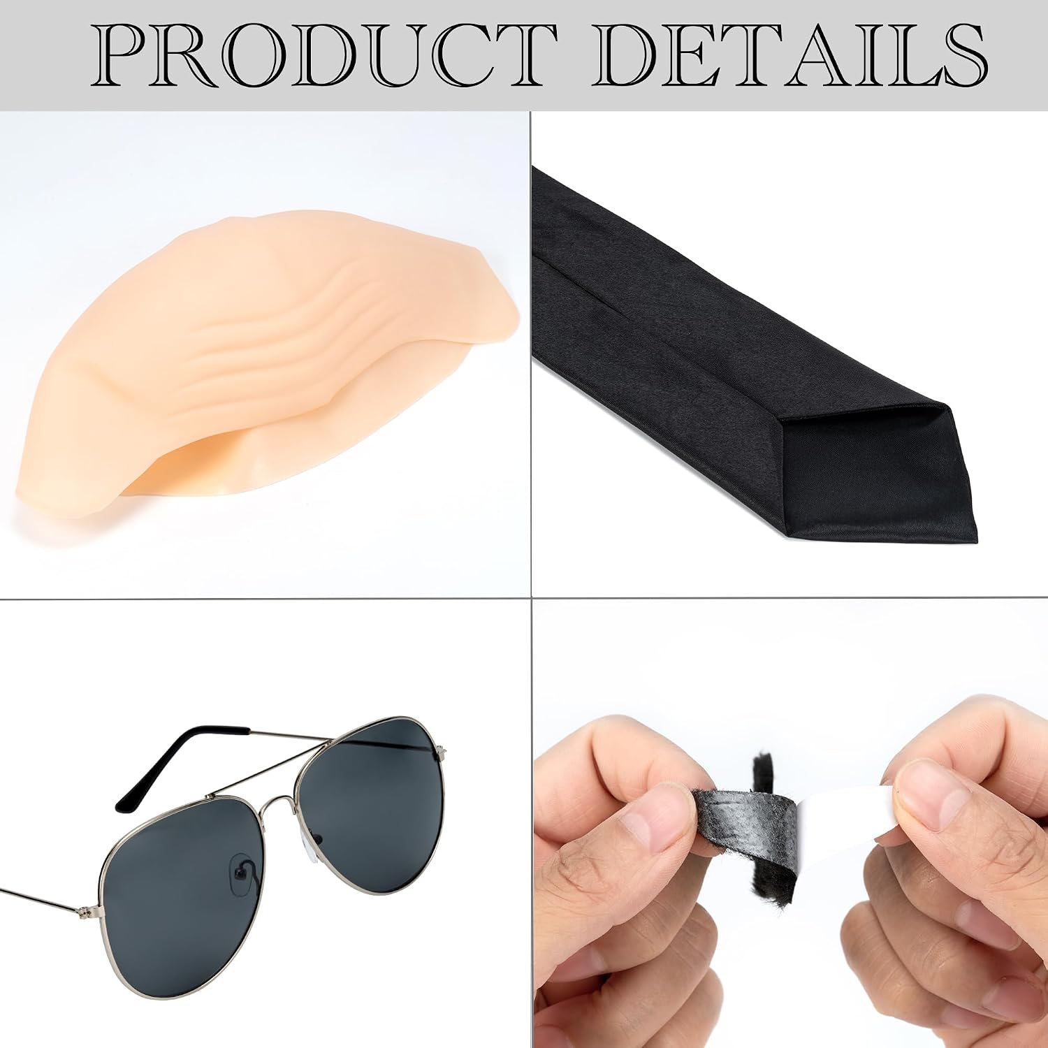 6 PCS Bald Cap Costume Set Sunglasses Tie Fake Mustache Woman Men