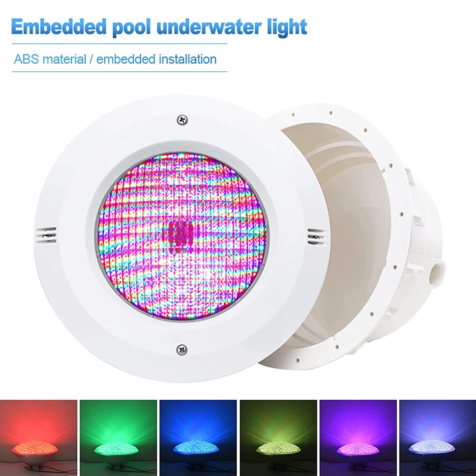 Focos para Piscinas PAR56 Caja de Empotrar, Toma de Foco de Piscina, Marco de Montaje, Nicho, Caja Impermeable de Piscina con Cable de 3 M (Color : RGB+Control Remoto, Energía : 12W)