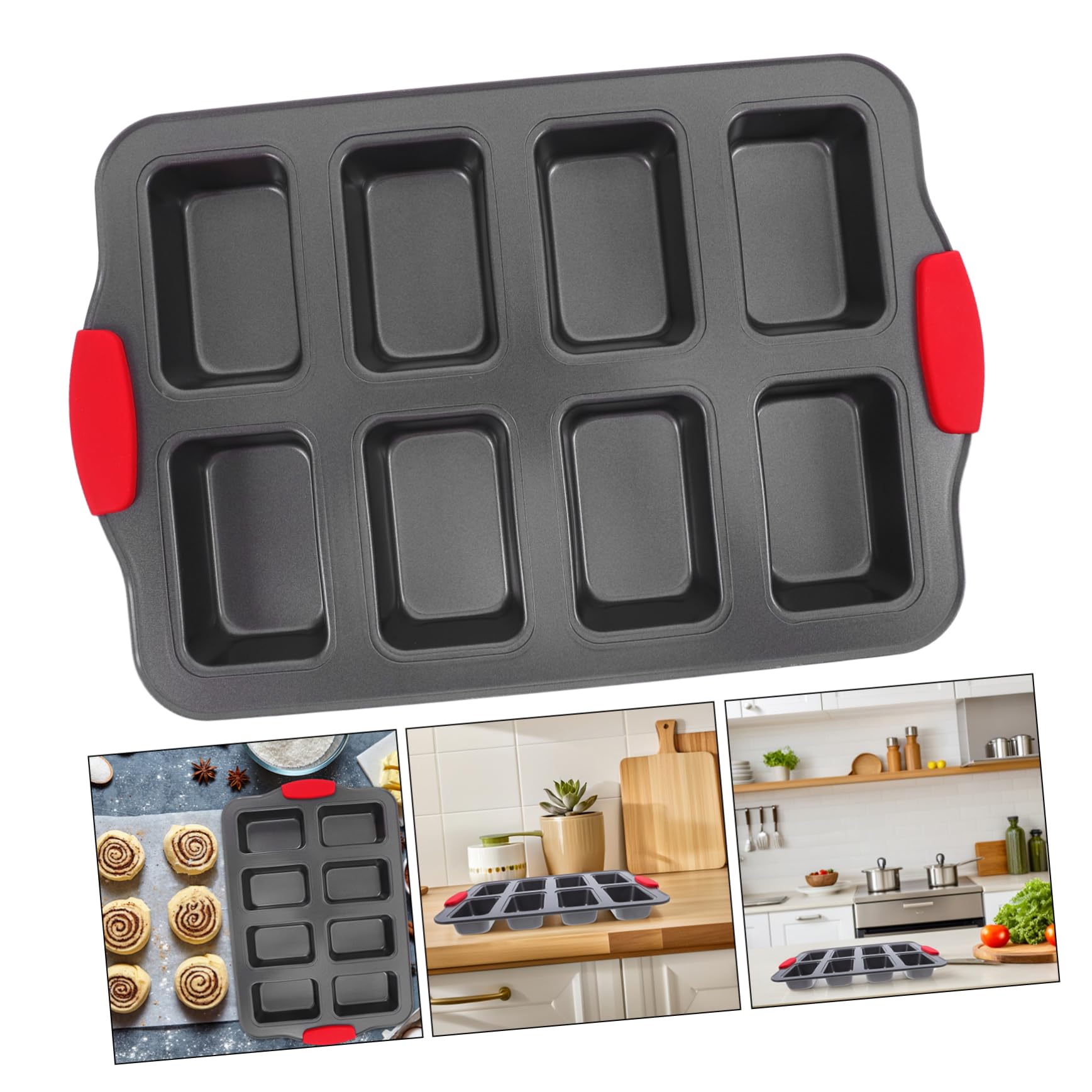 Alipis Moule Four Rectangulaire Antiadhésif à 8 Cavités, Moule à Gâteau en Acier Inoxydable avec Poignées Résistantes la Chaleur