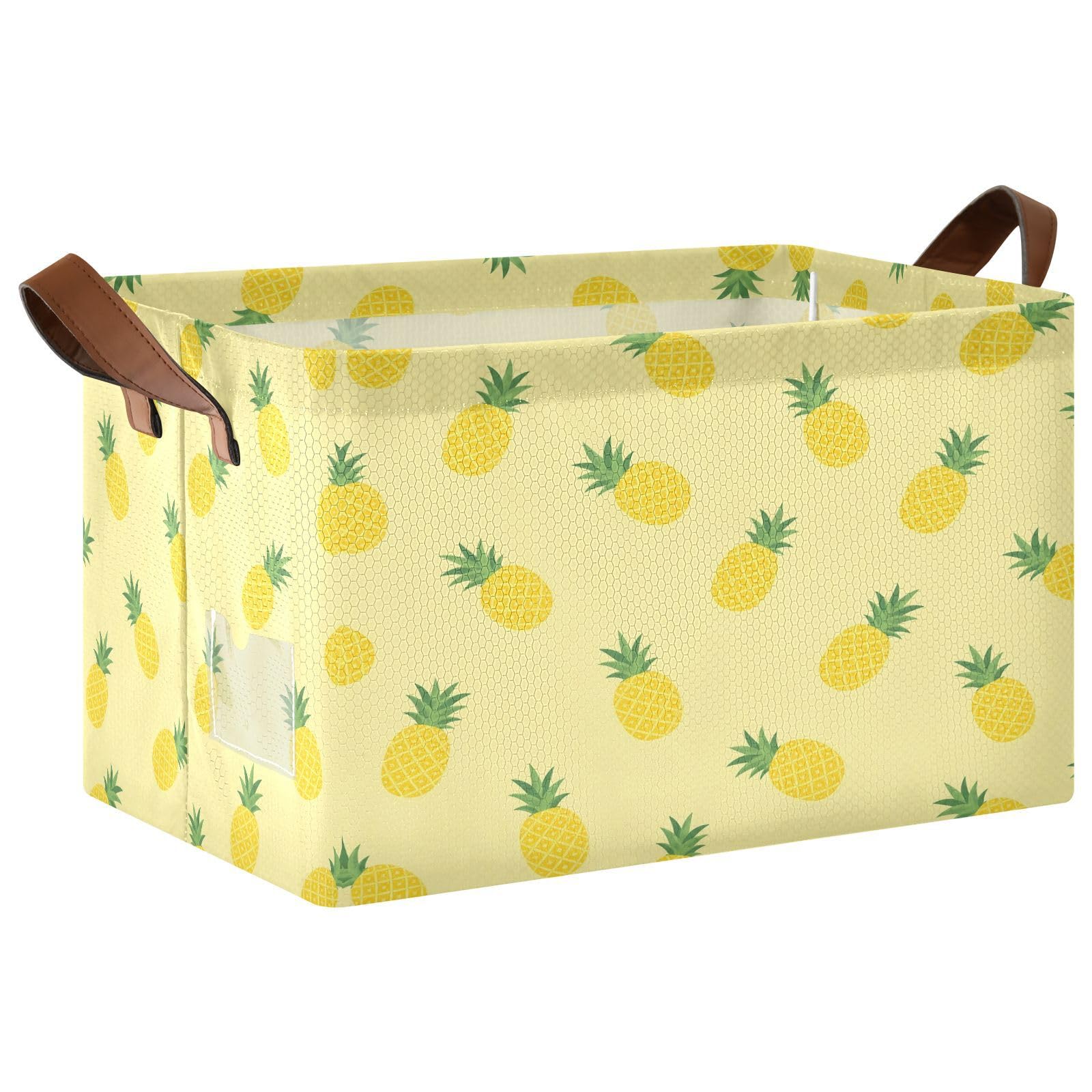 Ewusp Pineapple Storage Basket with Handles Waterproof Collapsible Storage Bin Closet Organiser Dog Toy Basket for Bedroom Nursery Office Home Organizing