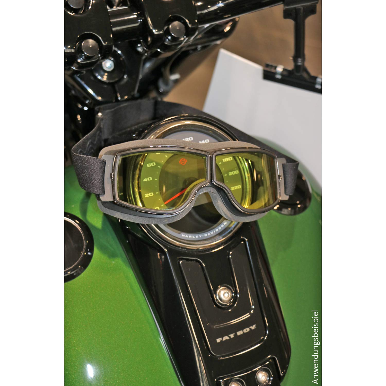 PiWear® Nevada YT Retro Motorrad Oldtimer Brille Überbrille für Brillenträger gelb getönt gepolstert Anti-Beschlag