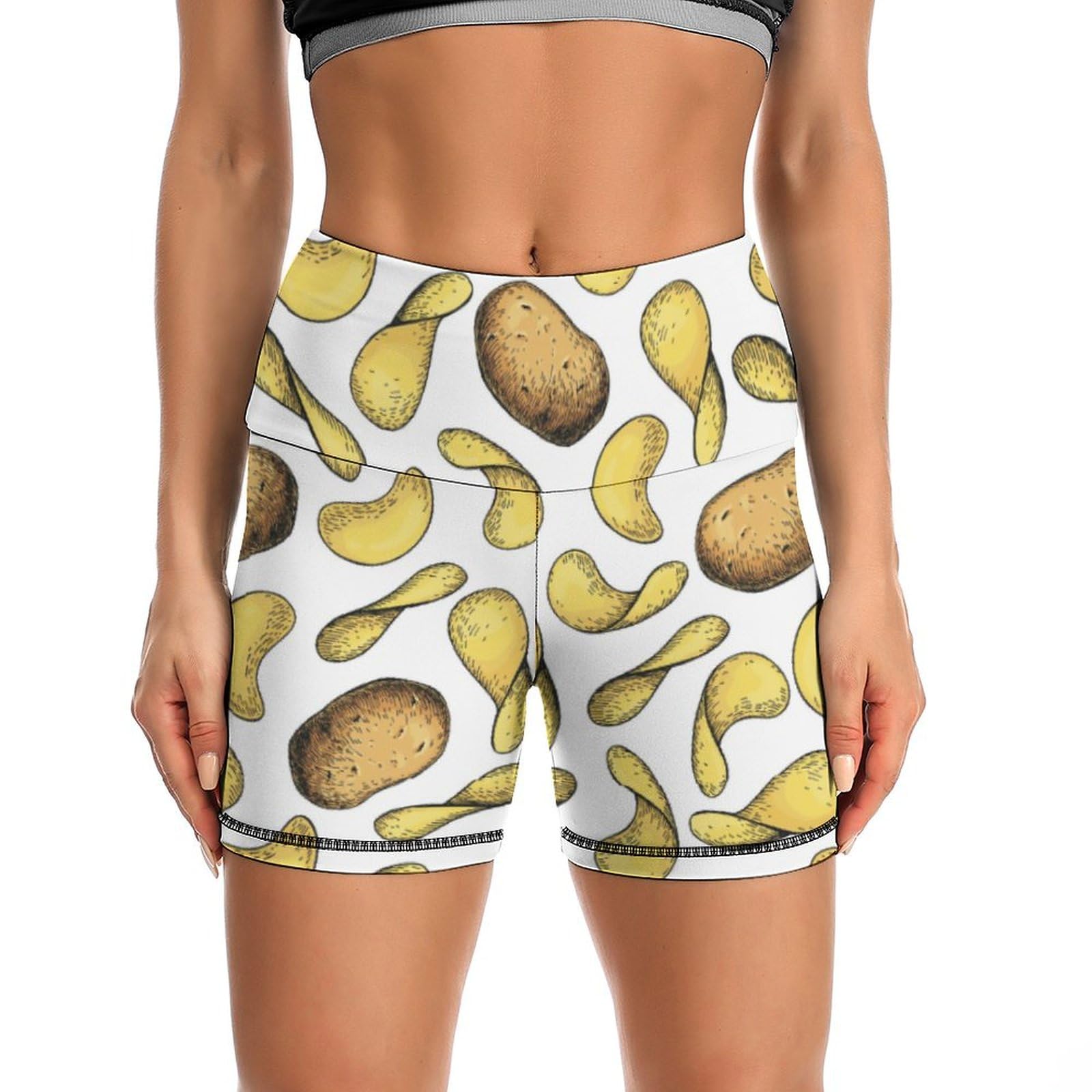 JYYAU Garden Potatoes Pattern High Waist Yoga Shorts for Women Athletic Shorts Leggings Running Pants Black
