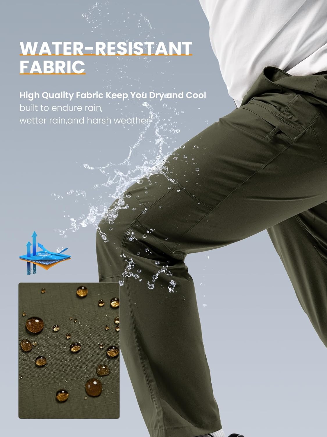 Men's Tactical Pants 8-Pocket Ripstop Cargo Work Pants Waterproof Lightweight for Outdoor Hiking Fishing - Image 2